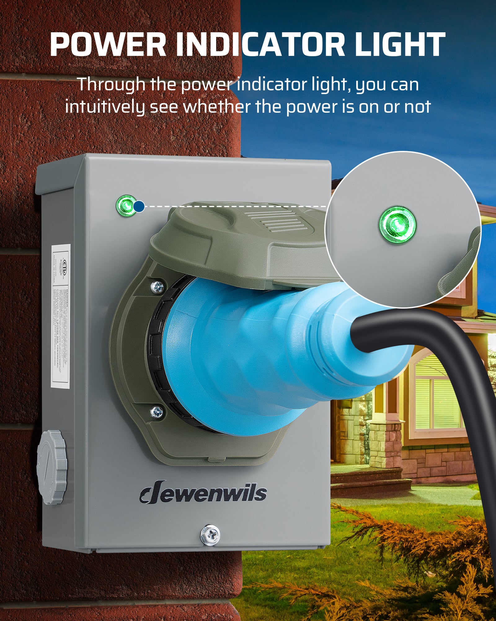 DEWENWILS 50 Amp Generator Inlet Box, Pre-drilled NEMA SS2-50P Power Inlet Box, 4-Prong Generator Cord, 125/250V, 7500/12500W, 3R Weatherproof for Outdoor Use-HGPB50A