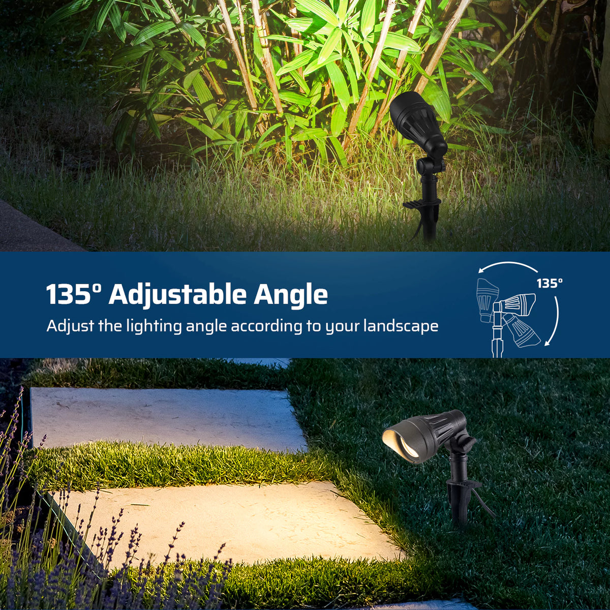 Low Voltage Landscape Light features a 135° adjustable angle, letting you direct illumination exactly where your landscape needs it most