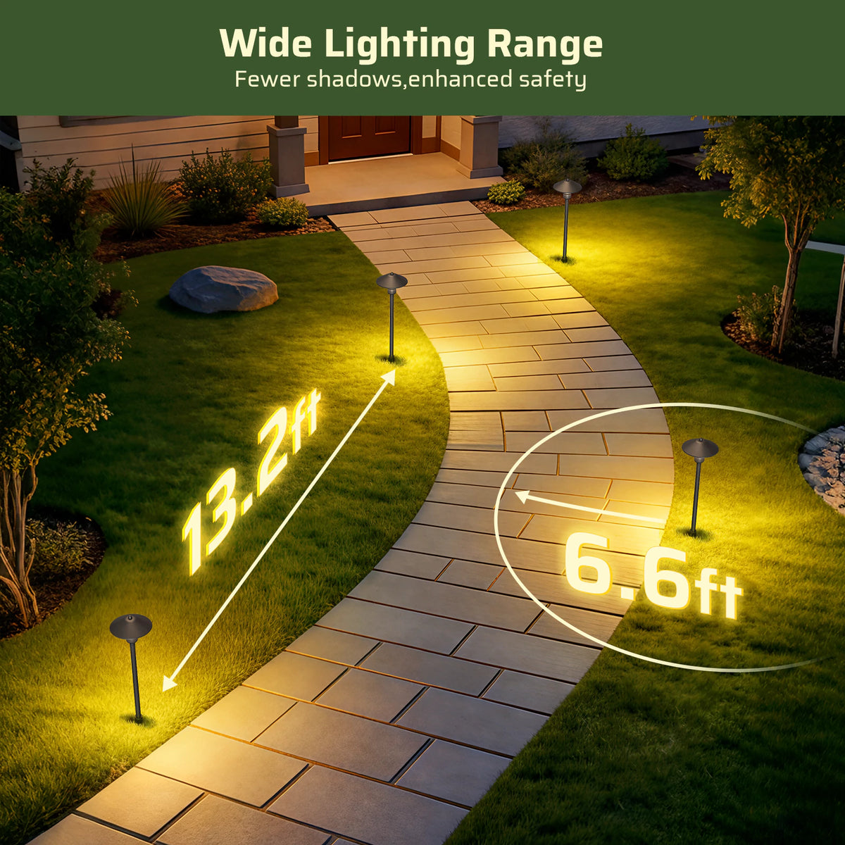 Low Voltage Pathway Light provides wide, even illumination with fewer shadows to improve visibility and enhance safety along outdoor paths and walkways