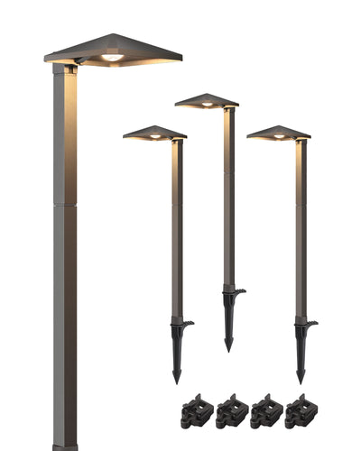 4 Pack Low Voltage Landscape Lighting, 3W 230LM 3000K 50,000 Hrs Waterproof LED Pathway Lights Wired, 12V Outdoor Electric Landscape Lighting with Connectors, Aluminum Housing-HGSL07A