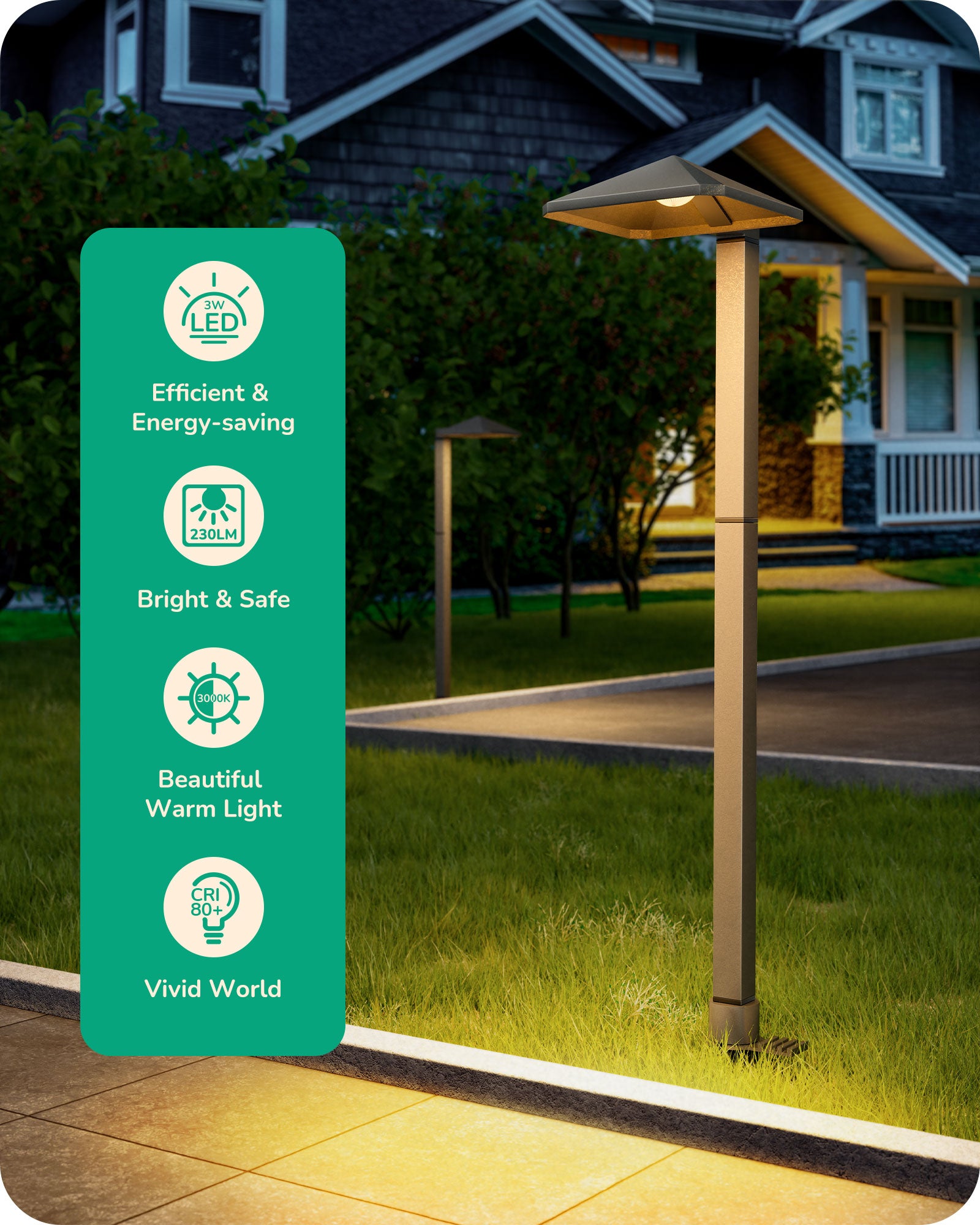 4 Pack Low Voltage Landscape Lighting, 3W 230LM 3000K 50,000 Hrs Waterproof LED Pathway Lights Wired, 12V Outdoor Electric Landscape Lighting with Connectors, Aluminum Housing-HGSL07A