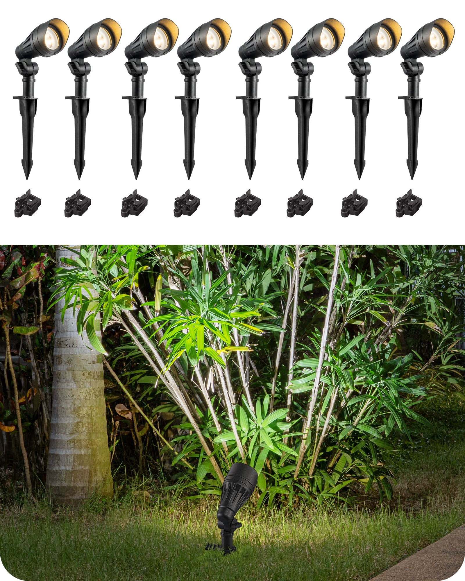 8 Pack Low Voltage Landscape Lights, 3.2W 12V ACDC 240LM Low Voltage Spotlight, CRI 80 & Beam Angle 35°, 3000K, Aluminum Housing Outdoor Landscape Lighting for Trees, Yard, Garden, Houese-HGSL08B