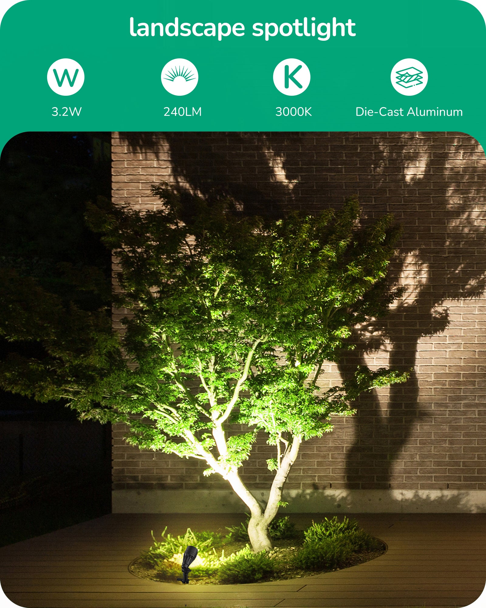 8 Pack Low Voltage Landscape Lights, 3.2W 12V ACDC 240LM Low Voltage Spotlight, CRI 80 & Beam Angle 35°, 3000K, Aluminum Housing Outdoor Landscape Lighting for Trees, Yard, Garden, Houese-HGSL08B