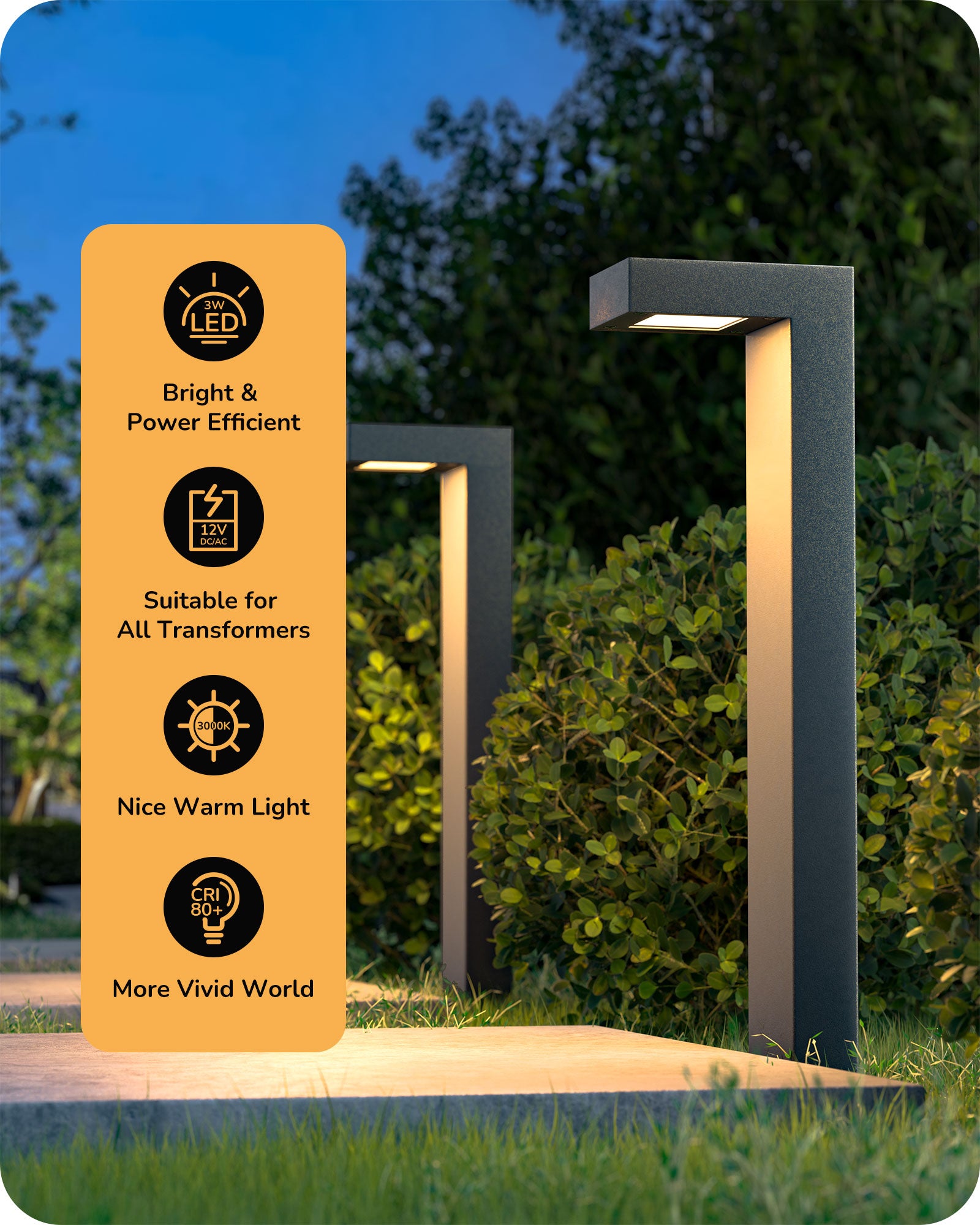 4 Pack Low Voltage Landscape Lighting, 3000K 3.2W 50,000Hrs Waterproof Outdoor Landscape Path Lights, 12V LED Pathway Lights Wired, CRI80 Modern Aluminum L Shaped for Sidewalk Driveway-HGSL09A