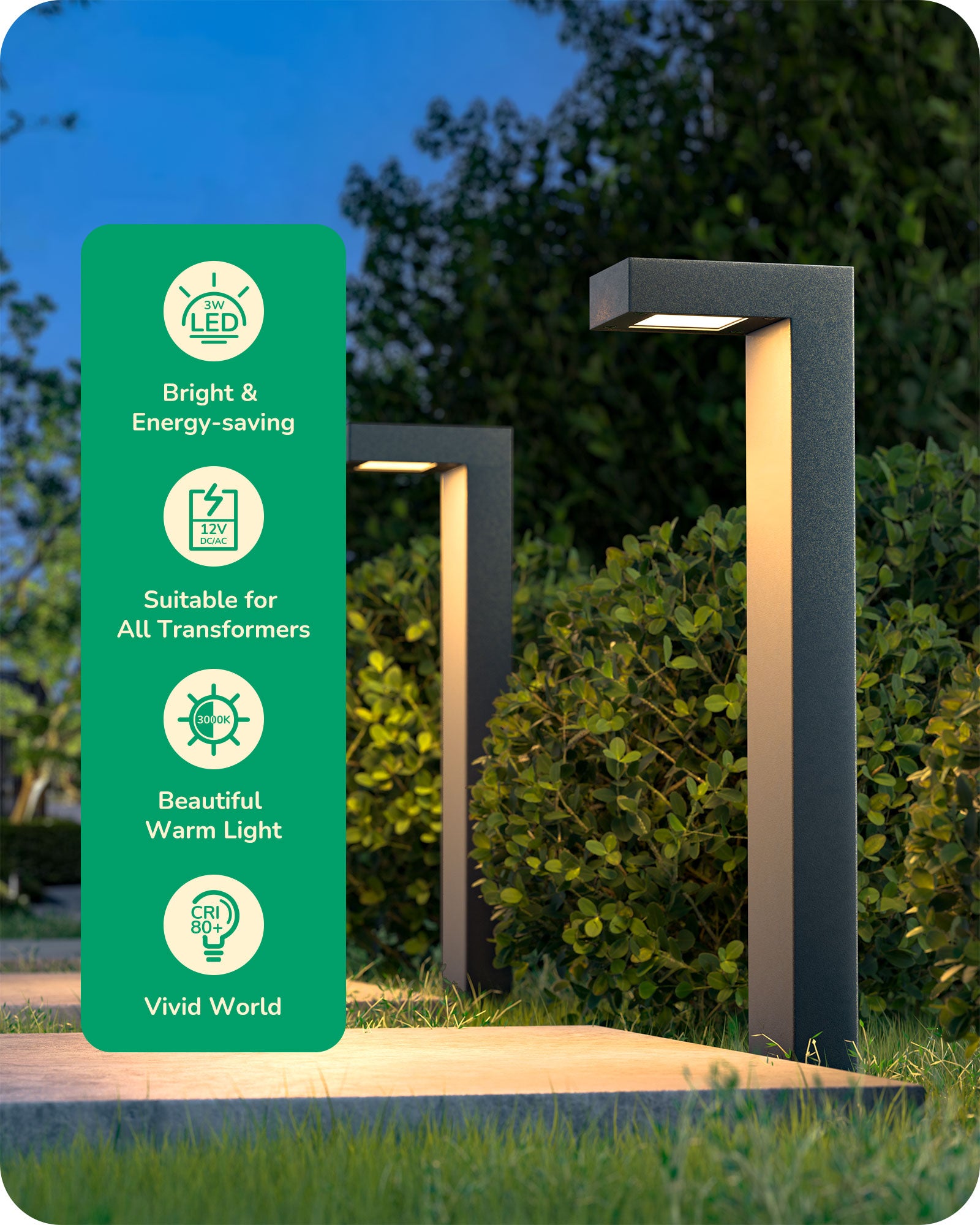 6Pack Low Voltage Landscape Lighting, 3.2W 3000K 50,000Hrs Electric LED Pathway Lights Wired, 12V Waterproof Outdoor Landscape Path Lights, Modern Aluminum Housing for Driveway Garden-HGSL09B