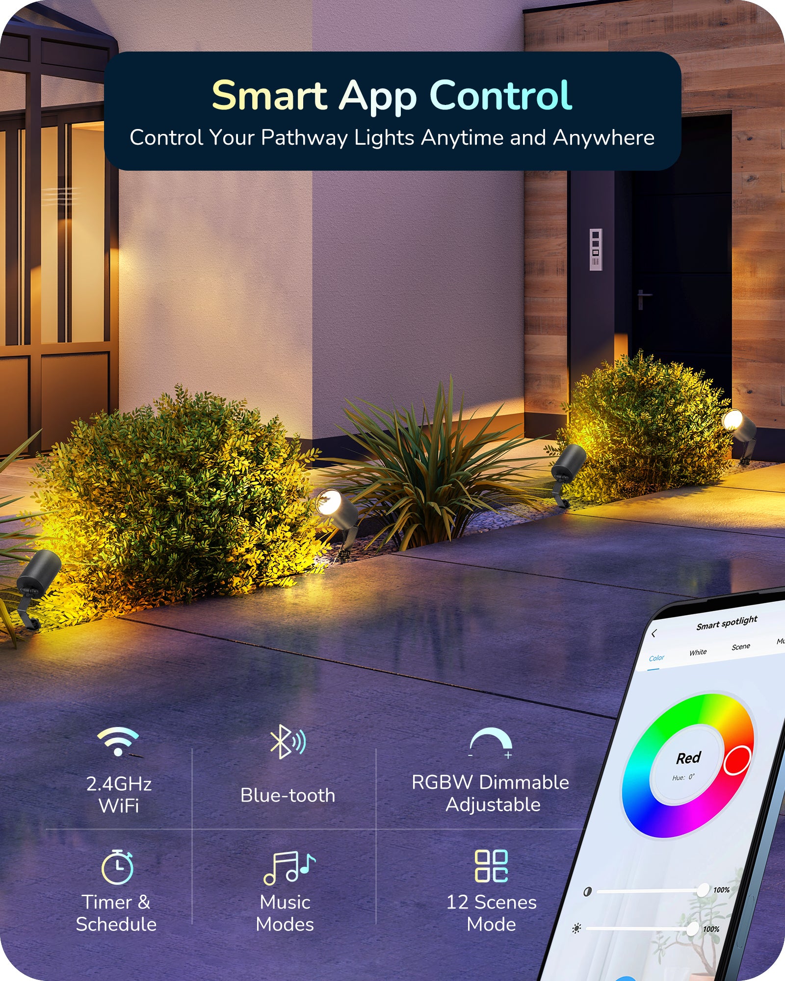 Smart Landscape Spotlights, 300LM RGBW Color Changing Landscpae Lighting, APP Control Alexa & Google Home, IP67 Waterproof Outdoor Spot Lights for Yard Garden, 50FT-HGSL32A