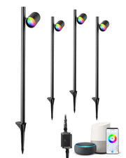4 Pack 48Ft Smart LED Landscape Lighting, 300LM Low Voltage Outdoor Spotlgiht, RGBW IP67 Waterproof 12V Landscape Lights, APP Control, Height & 320° Head Adjustable, Compatible with Alexa-HGSL33A