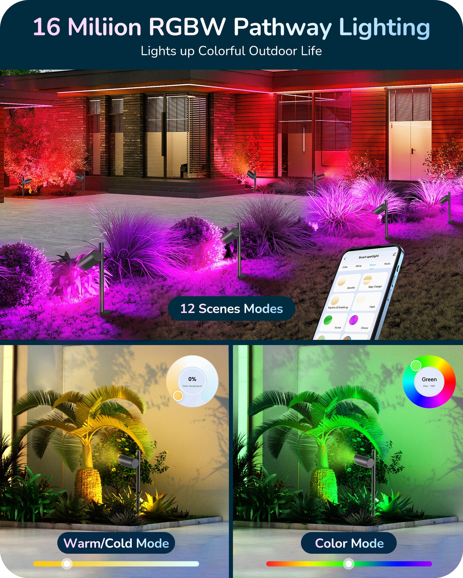 4 Pack 48Ft Smart LED Landscape Lighting, 300LM Low Voltage Outdoor Spotlgiht, RGBW IP67 Waterproof 12V Landscape Lights, APP Control, Height & 320° Head Adjustable, Compatible with Alexa-HGSL33A