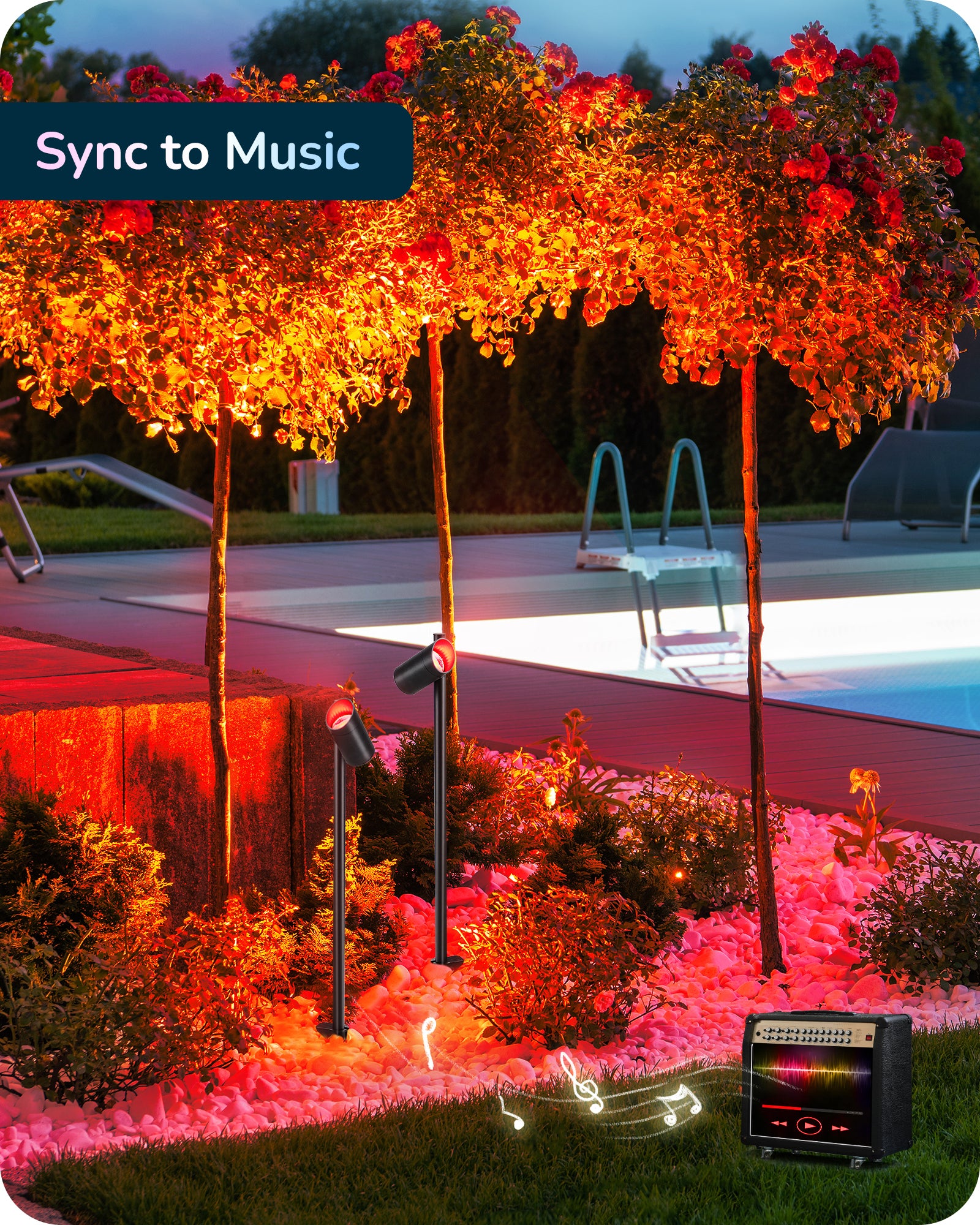 4 Pack 48Ft Smart LED Landscape Lighting, 300LM Low Voltage Outdoor Spotlgiht, RGBW IP67 Waterproof 12V Landscape Lights, APP Control, Height & 320° Head Adjustable, Compatible with Alexa-HGSL33A