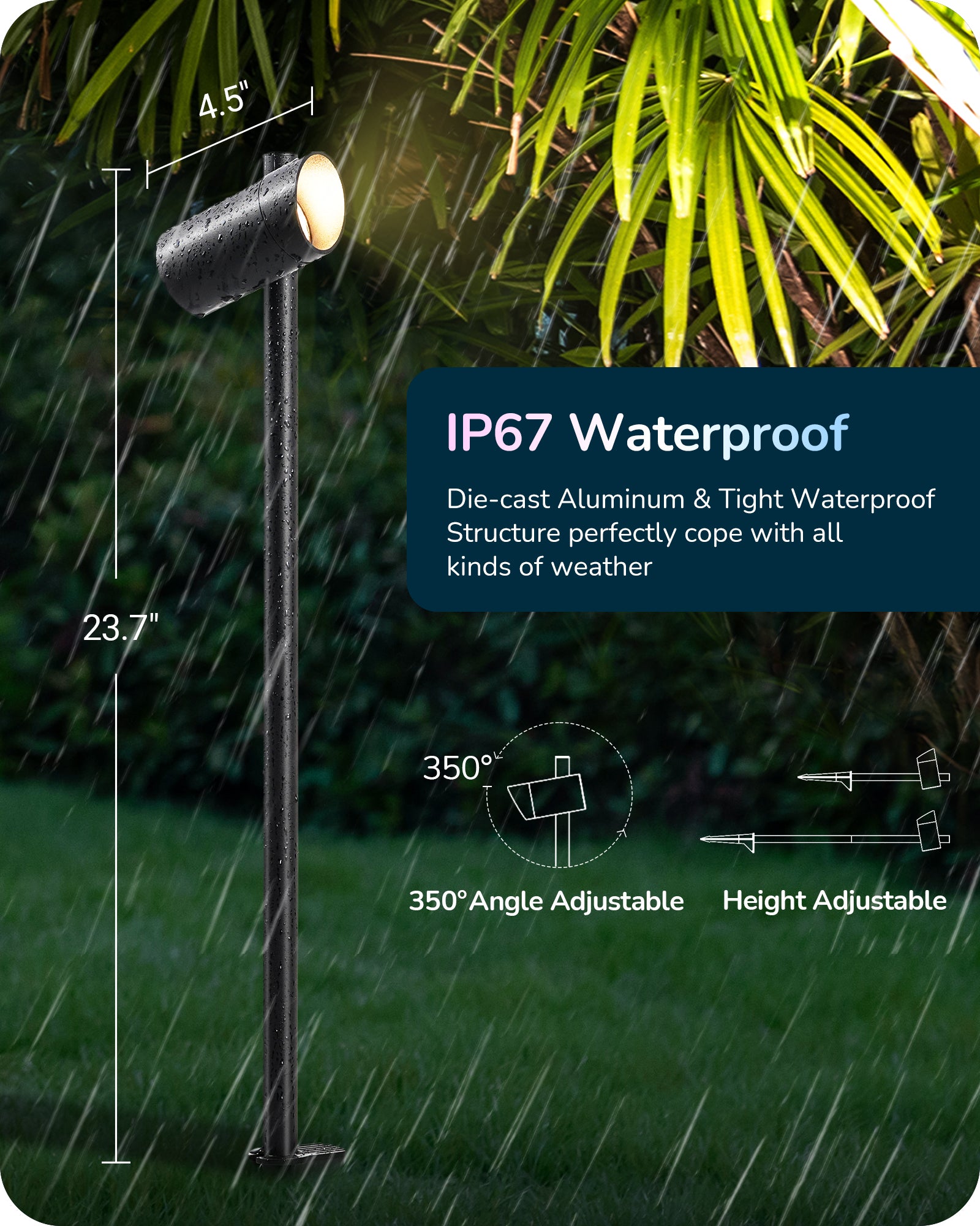 4 Pack 48Ft Smart LED Landscape Lighting, 300LM Low Voltage Outdoor Spotlgiht, RGBW IP67 Waterproof 12V Landscape Lights, APP Control, Height & 320° Head Adjustable, Compatible with Alexa-HGSL33A