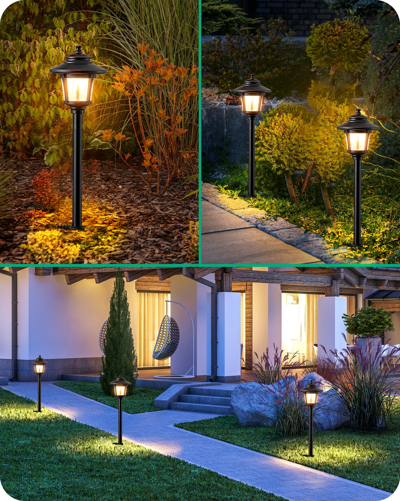 6 Pack Low Voltage Landscape Lighting, 12V 3W 120LM 3000K Seed Glass Outdoor Landscape Path Lights with Connectors, ORB Waterproof Electric LED Pathway Light Wired for Walkway Garden Yard-HGSL34B