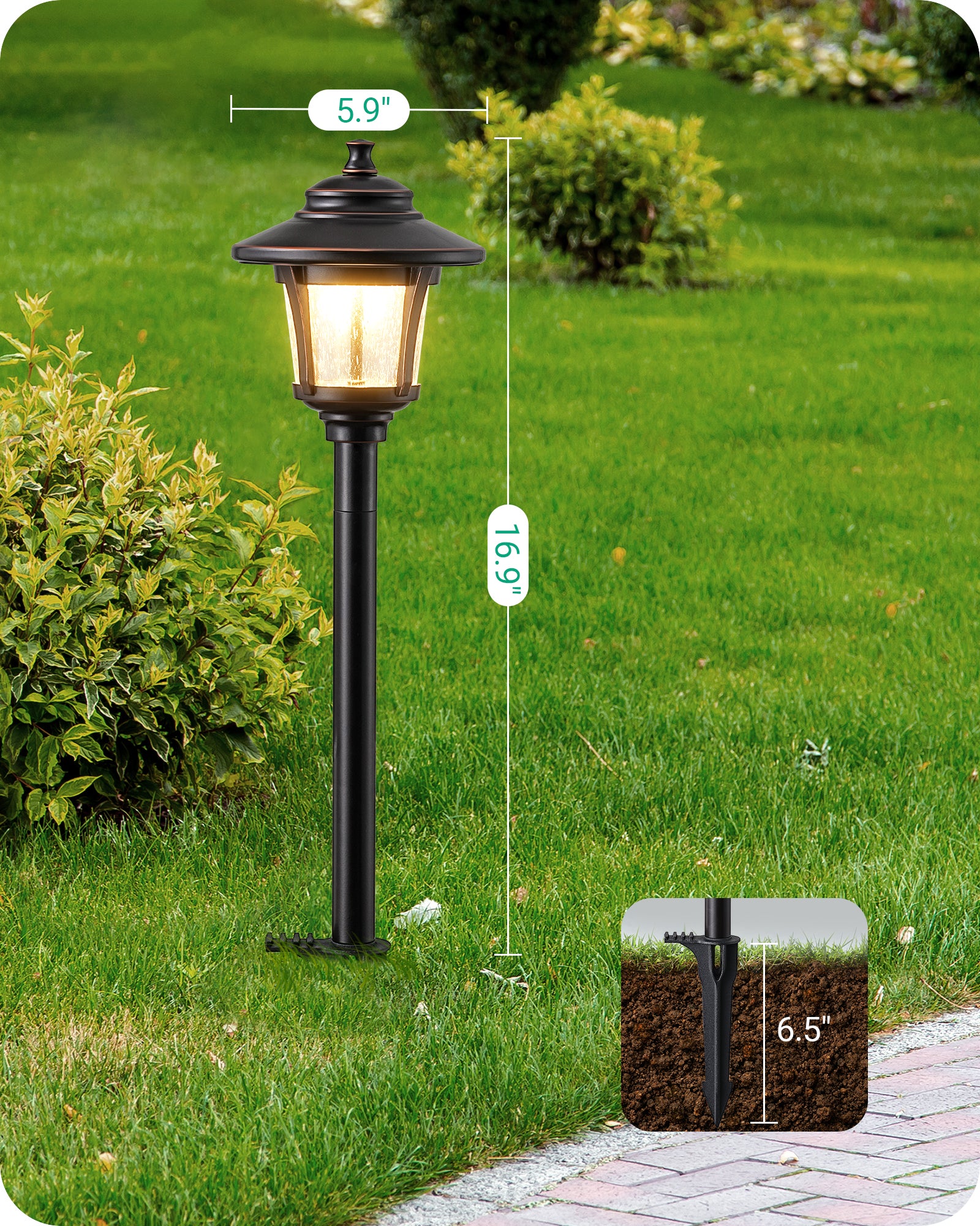 6 Pack Low Voltage Landscape Lighting, 12V 3W 120LM 3000K Seed Glass Outdoor Landscape Path Lights with Connectors, ORB Waterproof Electric LED Pathway Light Wired for Walkway Garden Yard-HGSL34B