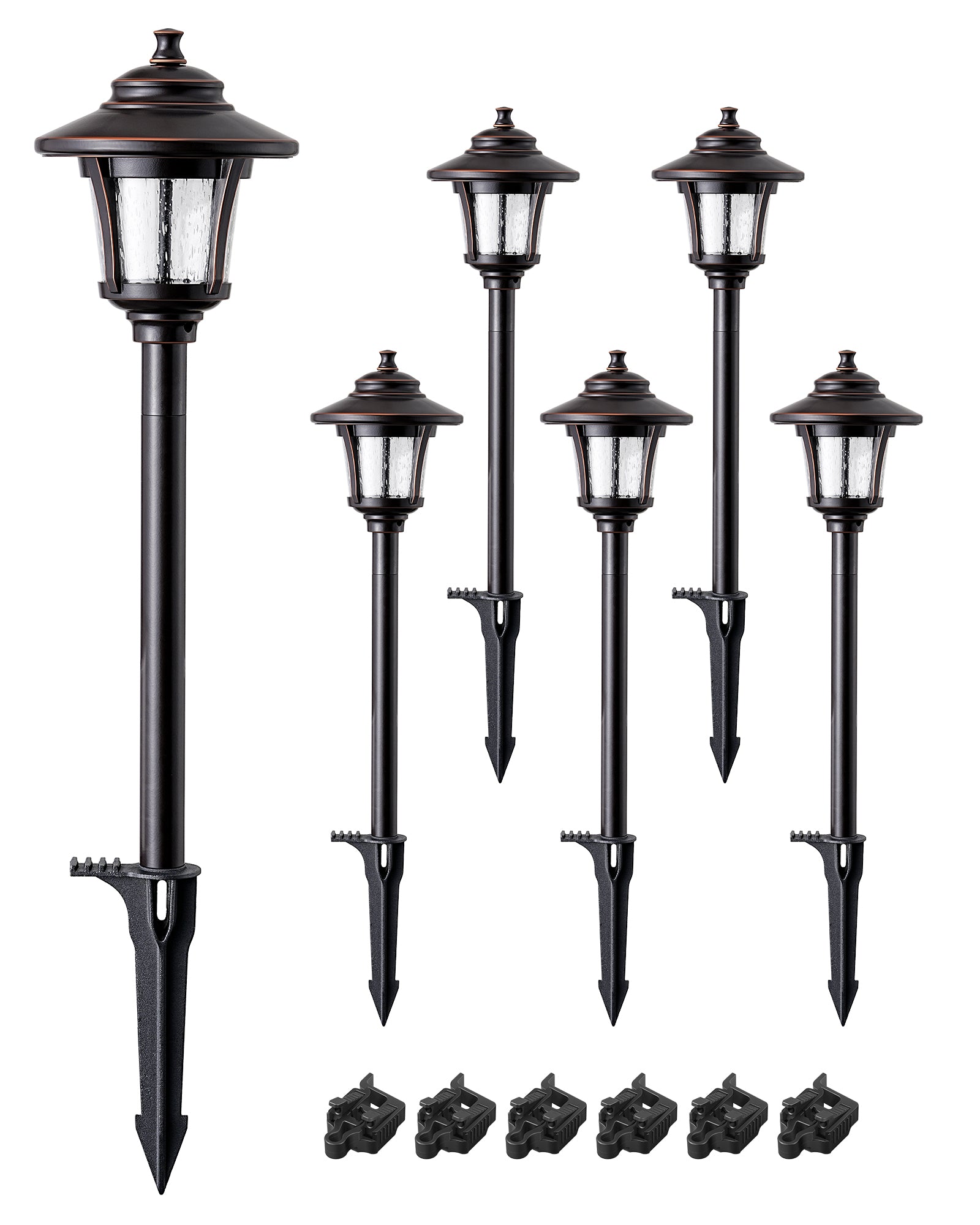 6 Pack Low Voltage Landscape Lighting, 12V 3W 120LM 3000K Seed Glass Outdoor Landscape Path Lights with Connectors, ORB Waterproof Electric LED Pathway Light Wired for Walkway Garden Yard-HGSL34B