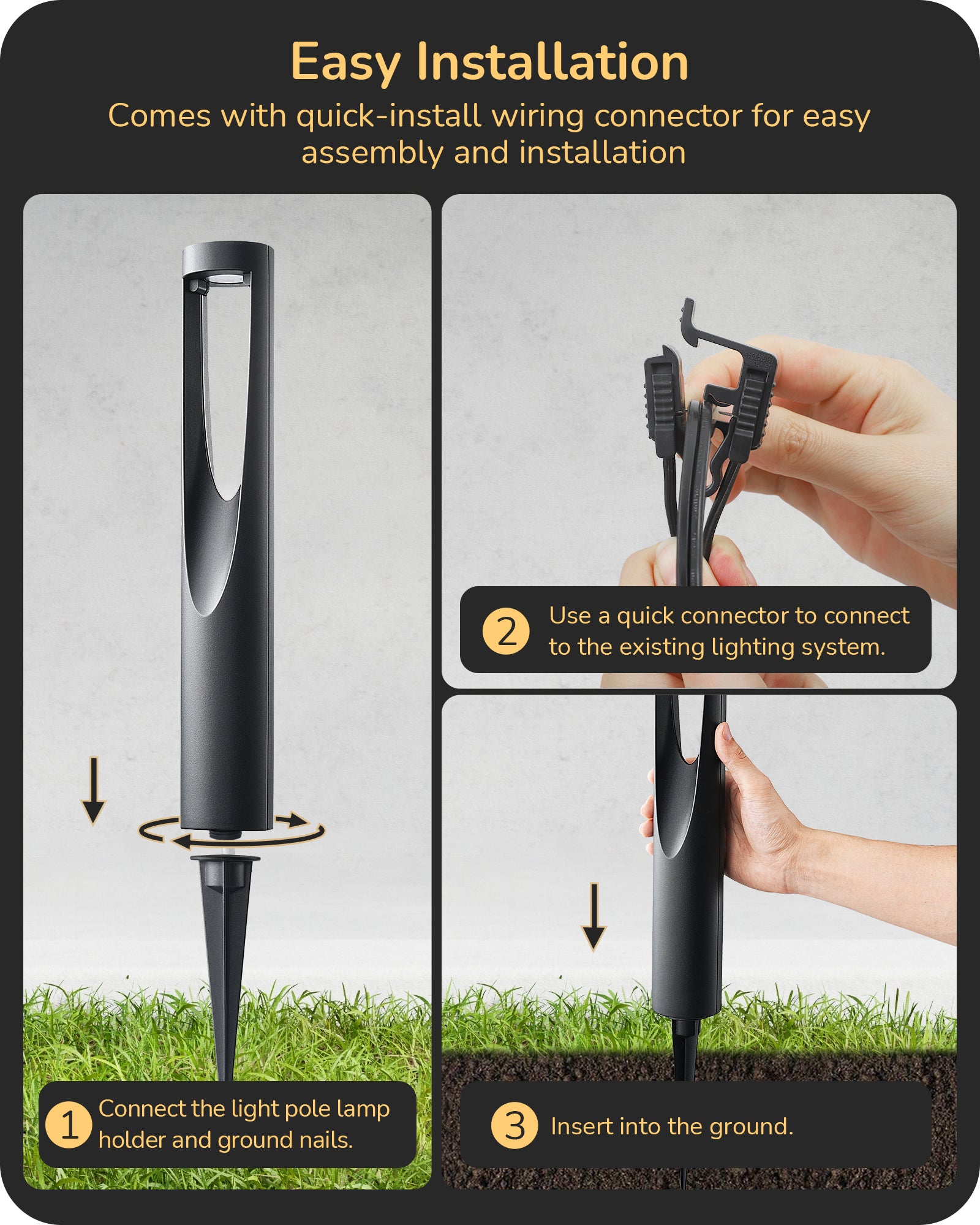 8 Pack Low Voltage Landscape Lighting, 12V 2W 150LM 3000K Outdoor Landscape Light with Connectors, Waterproof Electric LED Pathway Walkway Driveway Lights Wired for Yard Garden, CRI80-HGSL36B