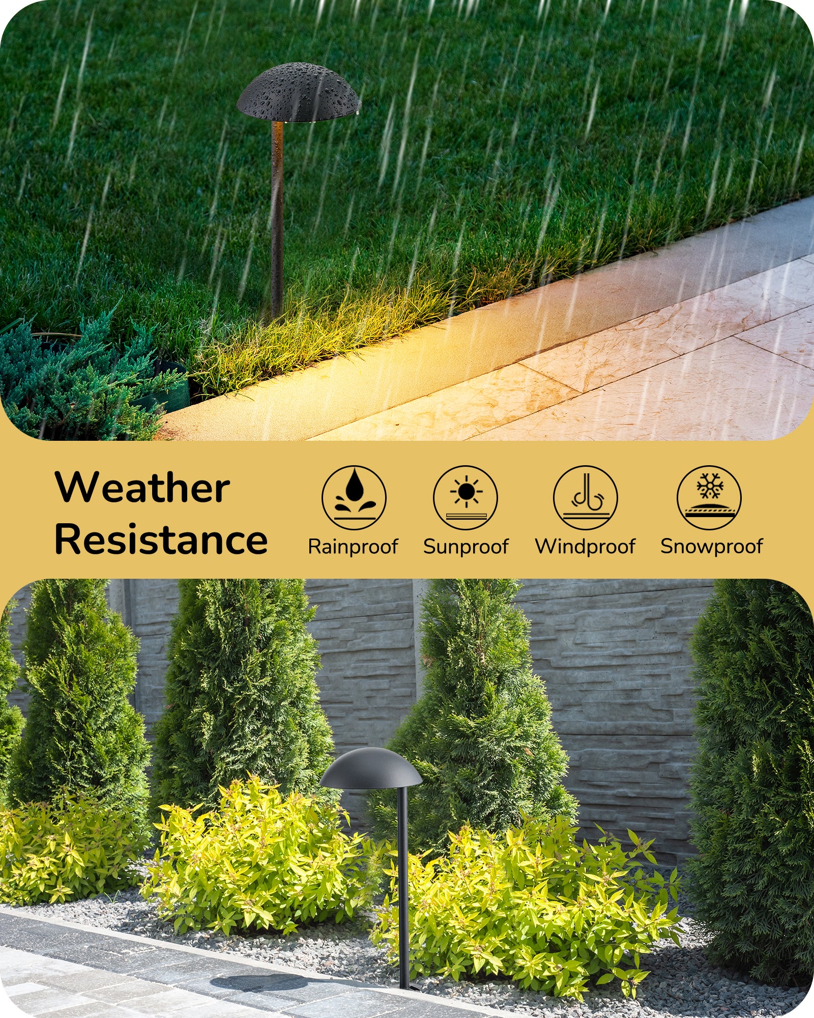Low Voltage Landscape Lighting: Weather-resistant design protects against rain, sun, wind, and snow for reliable outdoor performance in any condition.