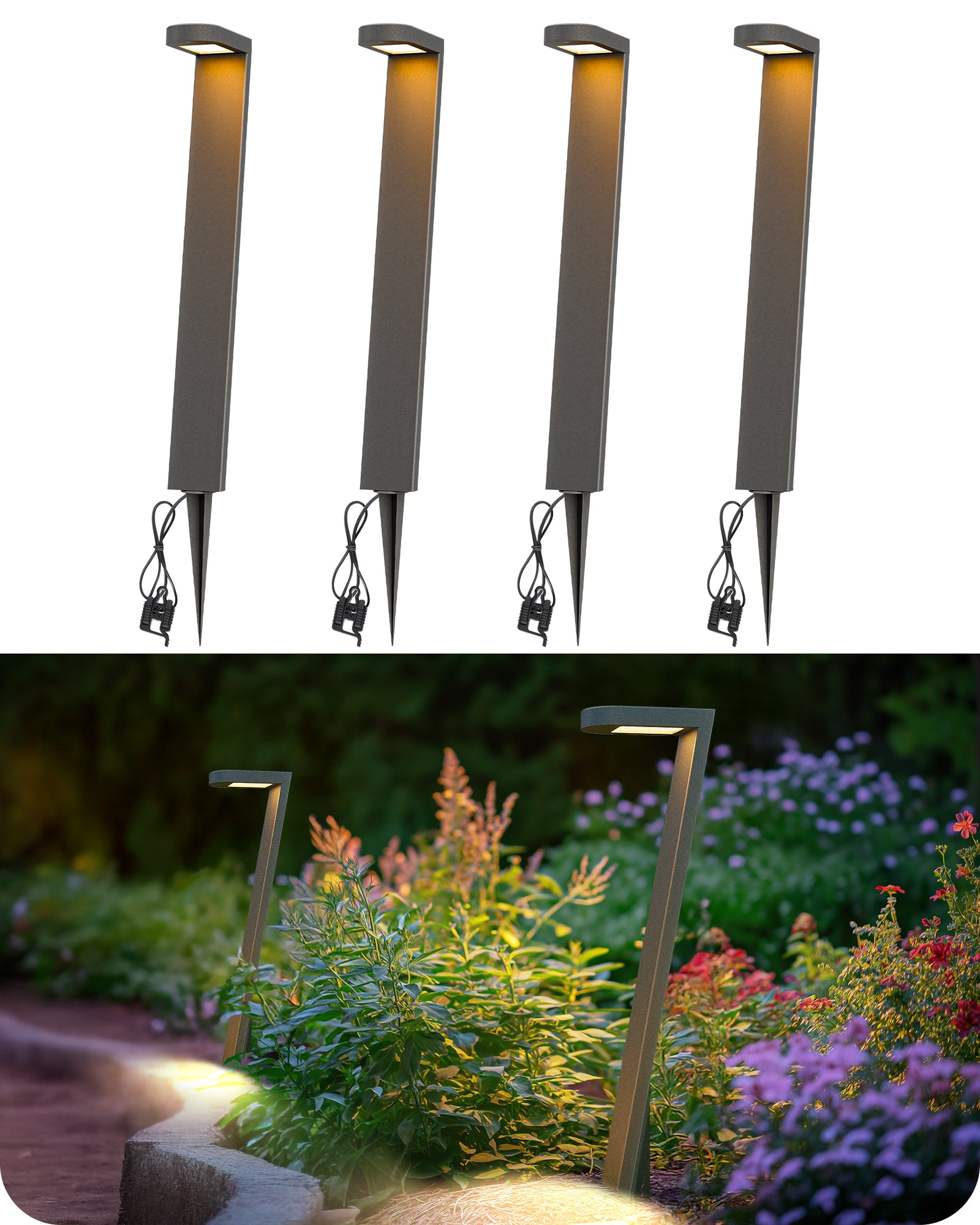 Low Voltage Landscape Lighting, 2700K 100LM 5.5W 50000Hrs 12V Waterproof Outdoor Lighting & Accessories, Modern Aluminum Electric LED Pathway Lights Wired for Sidewalk Path Yard Garden-HGSL38A