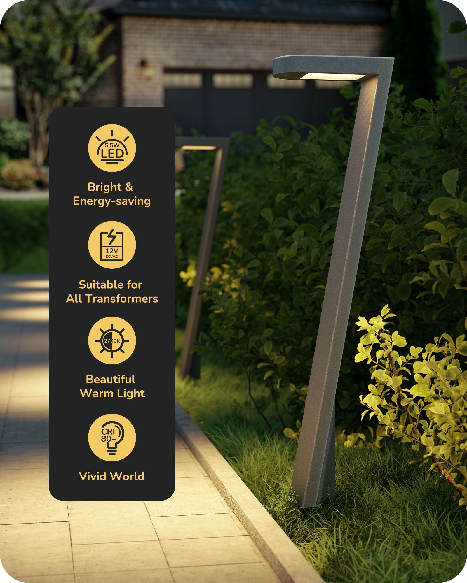 Low Voltage Landscape Lighting, 2700K 100LM 5.5W 50000Hrs 12V Waterproof Outdoor Lighting & Accessories, Modern Aluminum Electric LED Pathway Lights Wired for Sidewalk Path Yard Garden-HGSL38A