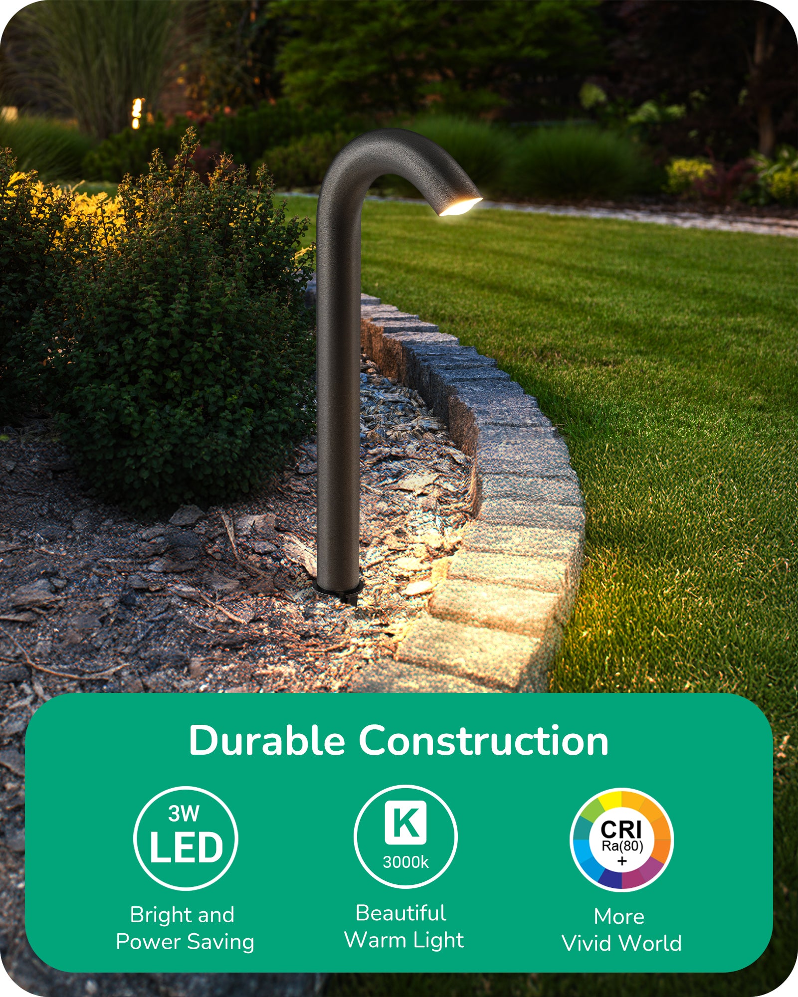 Low Voltage Landscape Lighting, 3W 3000K 200LM Bright LED Pathway Lights Wired, IP65 Outdoor Landscape Lighting & Accessories, CRI80 Aluminum Bent Pipe Path Light for Yard Garden-HGSL39A