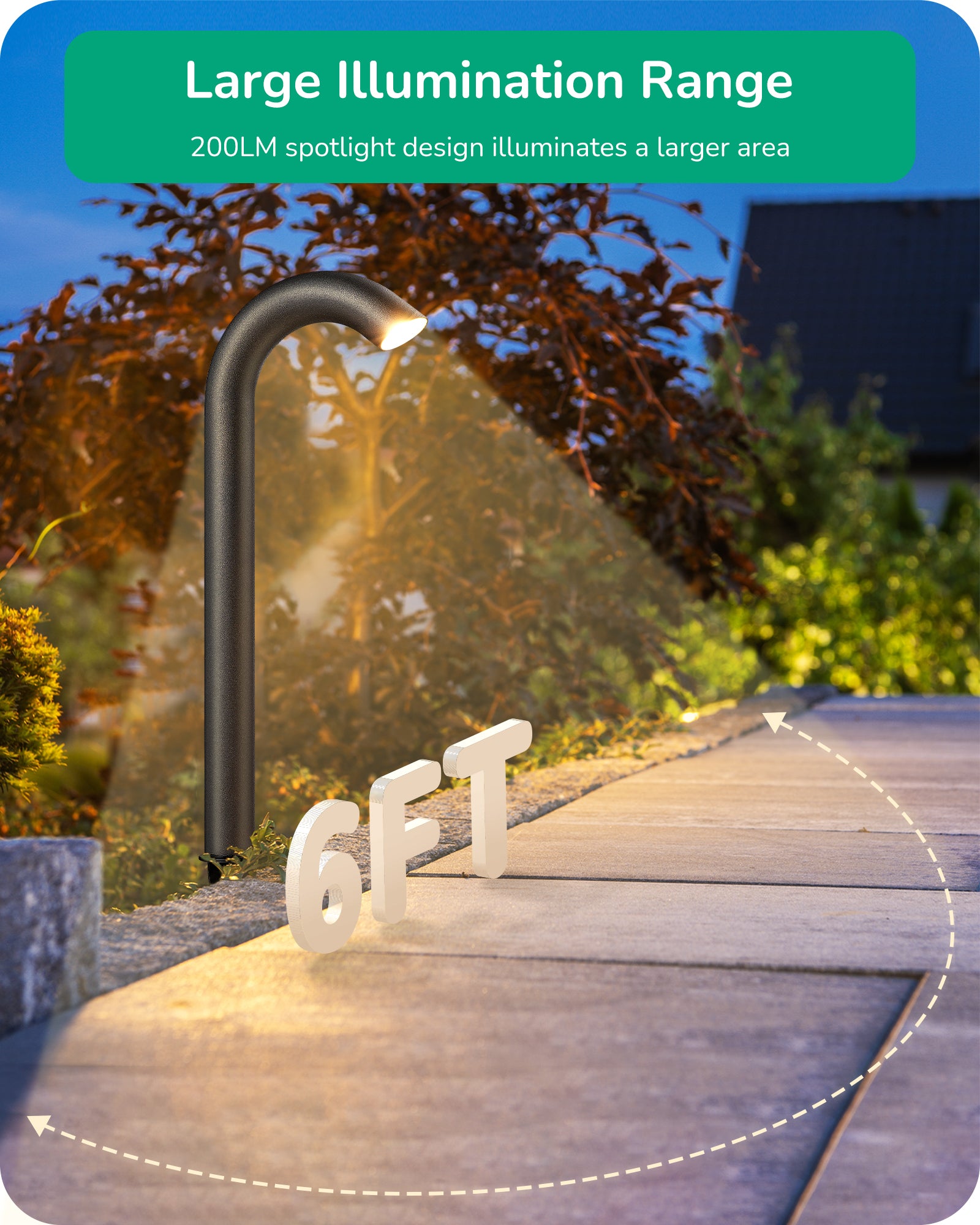 Outdoor Spotlight: 200LM LED design provides a large illumination range to brighten wider outdoor areas.