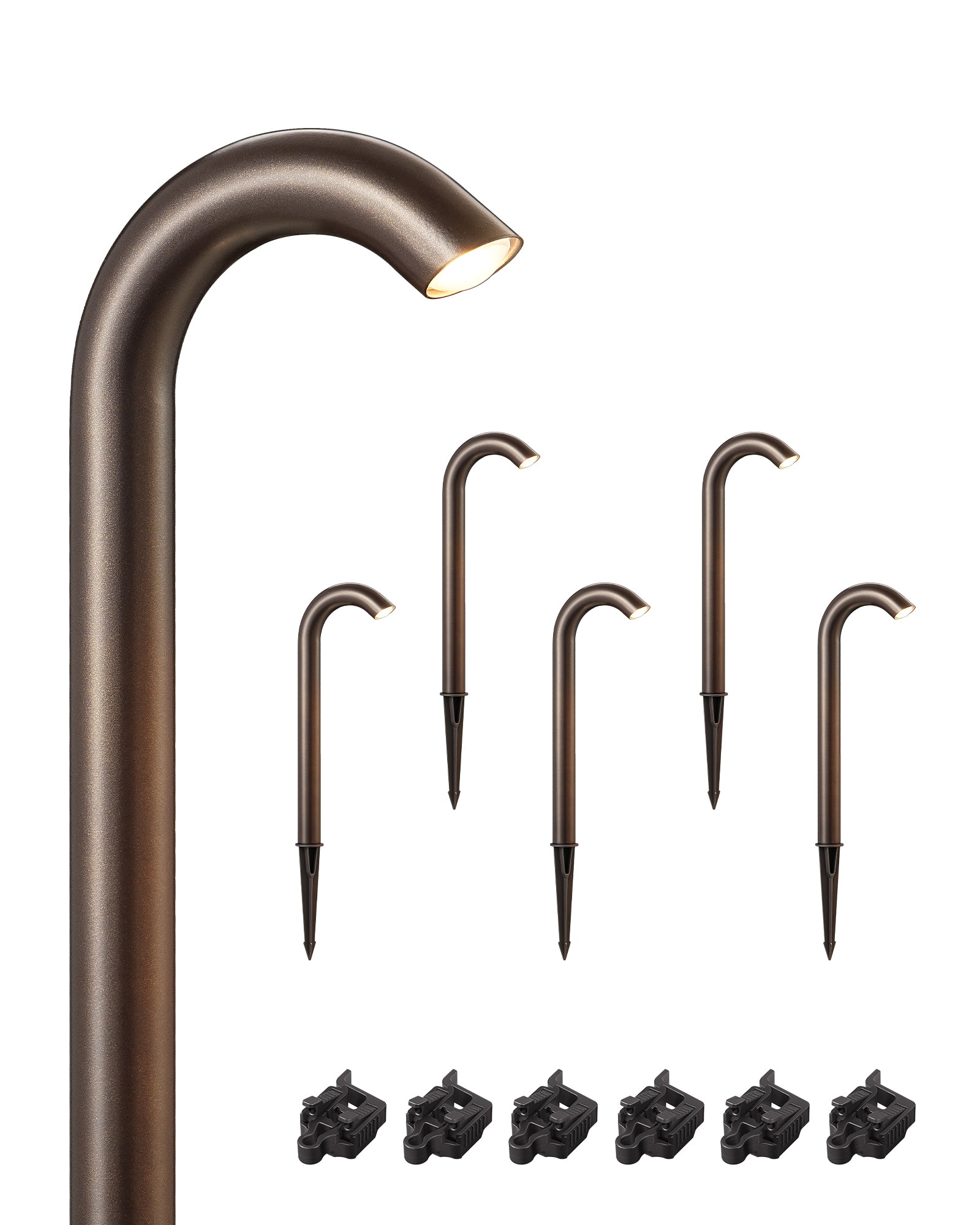 Bronze Low Voltage Landscape Lighting, 3W 3000K 200LM Bright LED Pathway Lights Wired, IP65 Outdoor Landscape Lighting & Accessories, CRI80 Aluminum Bent Pipe Path Light for Garden Yard-HGSL39B