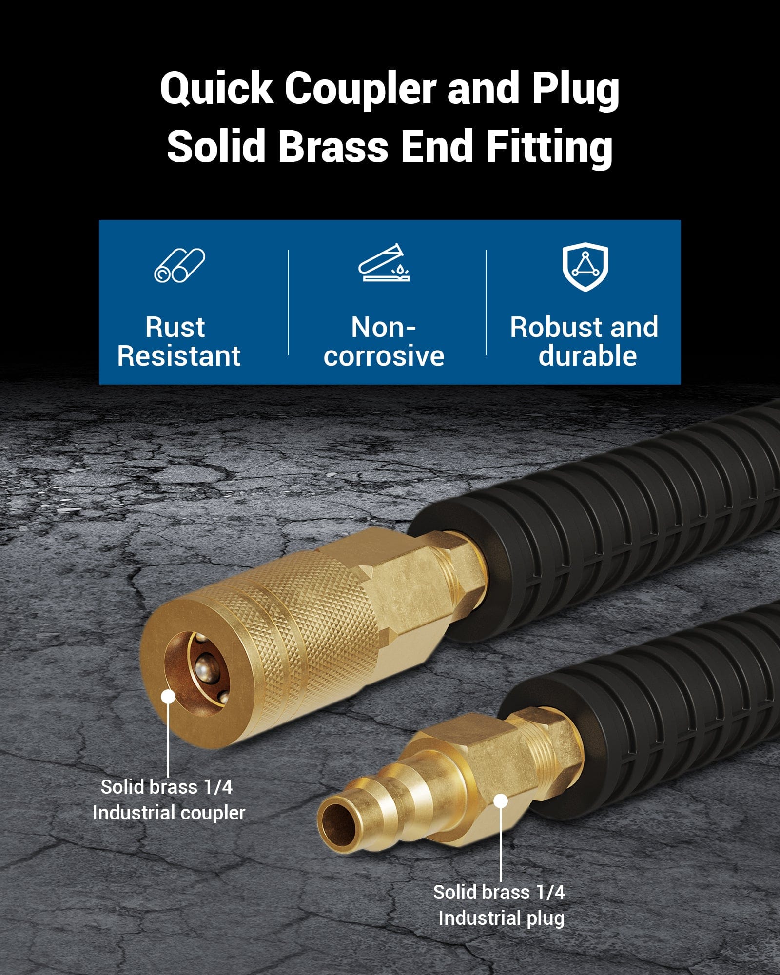 DEWENWILS Air Hose 3/8 Inch by 6FT 300 PSI, Heavy Duty Air Compressor Hose with 1/4" Industrial Quick Coupler Fittings, Flexible and Kink Resistant Hybrid Air Hose (Blue)-HHAH06A