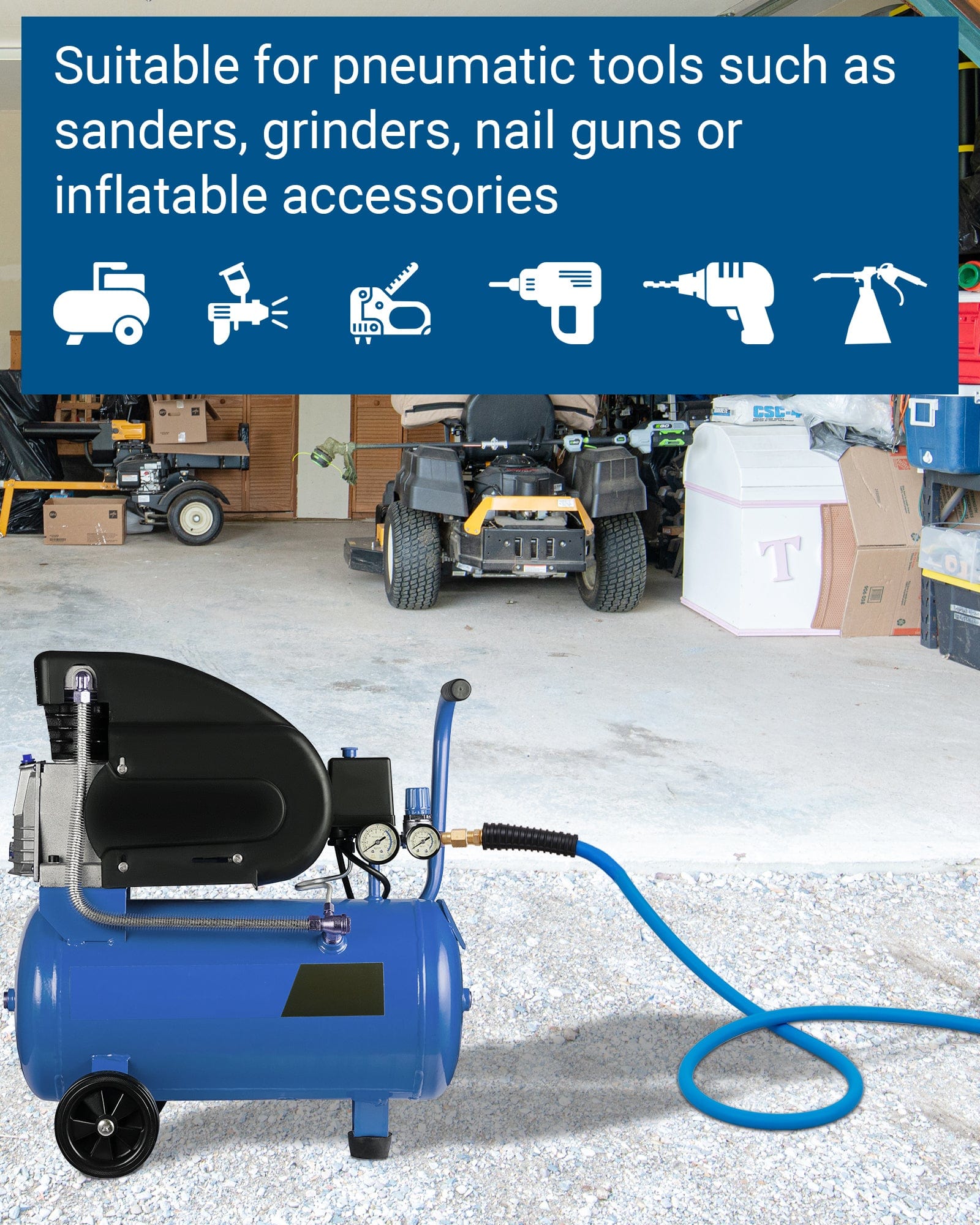 DEWENWILS Air Hose 3/8 Inch by 6FT 300 PSI, Heavy Duty Air Compressor Hose with 1/4" Industrial Quick Coupler Fittings, Flexible and Kink Resistant Hybrid Air Hose (Blue)-HHAH06A