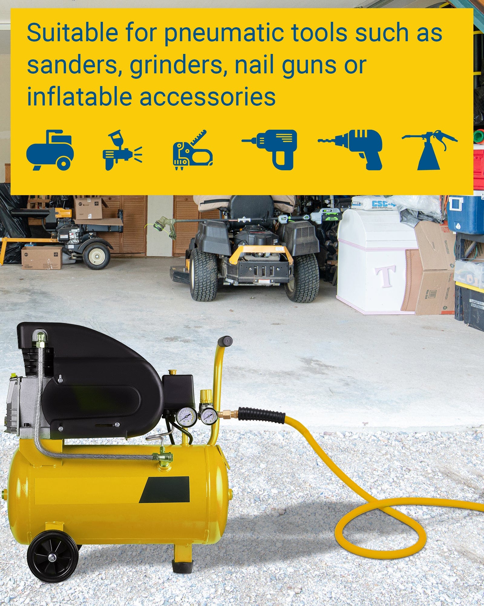 DEWENWILS 3/8 Inch x 6FT Air Hose 300 PSI, Heavy Duty Air Compressor Hose with 1/4" Industrial Quick Coupler Fittings, Flexible and Kink Resistant Hybrid Air Hose (Yellow)-HHAH06B