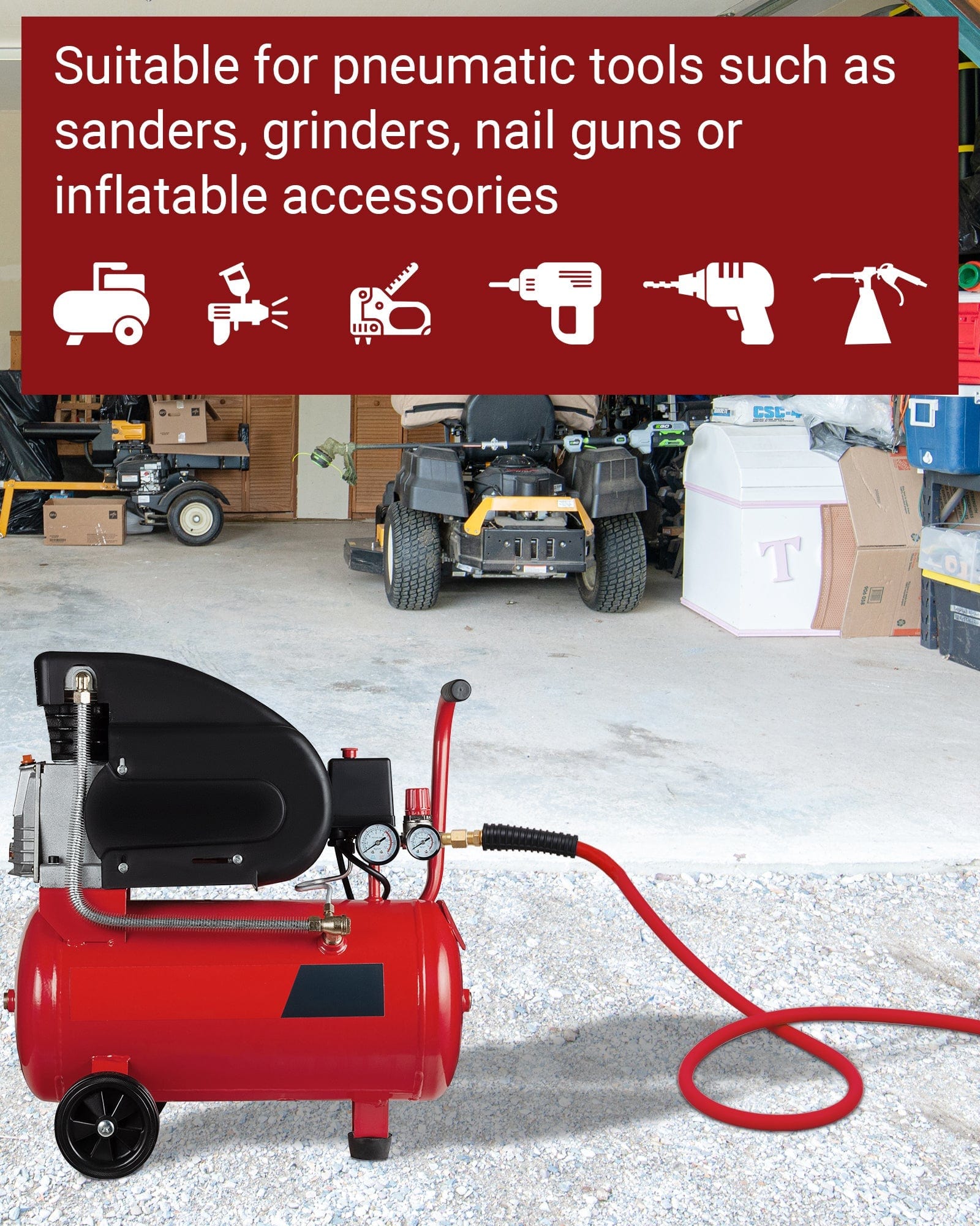 DEWENWILS 3/8 Inch x 6FT Hybrid Air Hose 300 PSI, Heavy Duty Air Compressor Hose with 1/4" Industrial Quick Coupler Fittings, Flexible and Kink Resistant Air Hose (Red)-HHAH06E