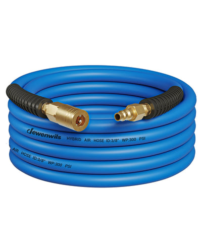 DEWENWILS Air Hose 3/8 Inch by 25FT 300 PSI, Heavy Duty Air Compressor Hose with 1/4" Industrial Quick Coupler Fittings, Flexible and Kink Resistant Hybrid Air Hose (Blue)-HHAH25A