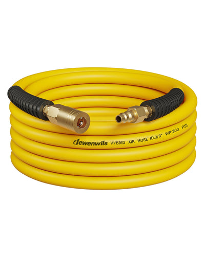 DEWENWILS 3/8 Inch x 25FT Air Hose 300 PSI, Heavy Duty Air Compressor Hose with 1/4" Industrial Quick Coupler Fittings, Flexible and Kink Resistant Hybrid Air Hose (Yellow)-HHAH25B