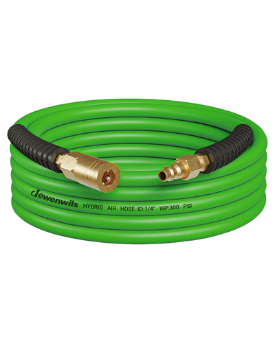 DEWENWILS 1/4 Inch x 25FT Hybrid Air Hose 300 PSI, Heavy Duty Air Compressor Hose with 1/4" Industrial Quick Coupler Fittings, Flexible and Kink Resistant Air Hose (Green)-HHAH25D