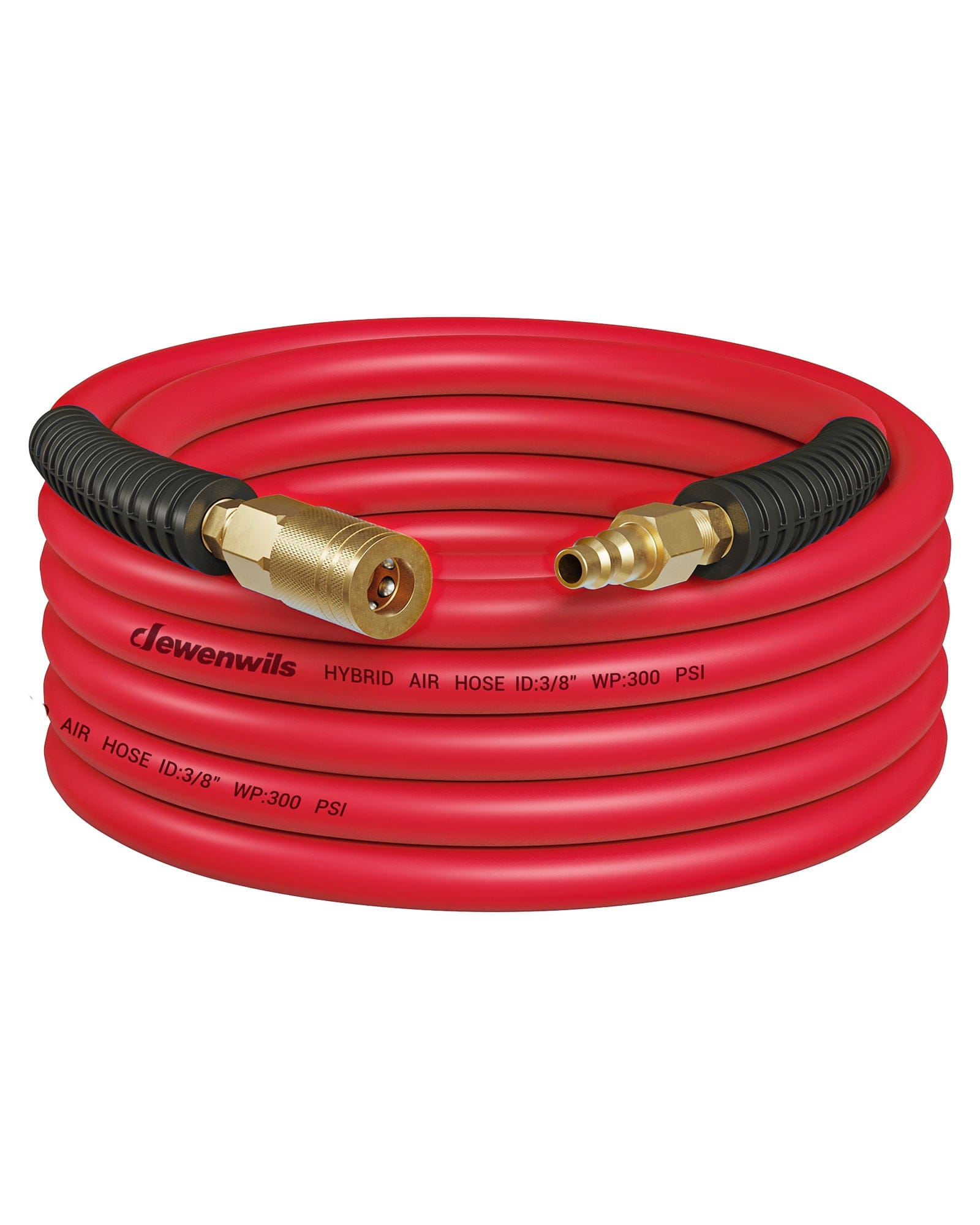DEWENWILS 3/8 Inch x 25FT Hybrid Air Hose 300 PSI, Heavy Duty Air Compressor Hose with 1/4" Industrial Quick Coupler Fittings, Flexible and Kink Resistant Air Hose (Red)-HHAH25E