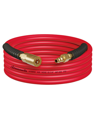 DEWENWILS 1/4 Inch x 25FT Hybrid Air Hose 300 PSI, Heavy Duty Air Compressor Hose with 1/4" Industrial Quick Coupler Fittings, Flexible and Kink Resistant Air Hose (Red)-HHAH25F