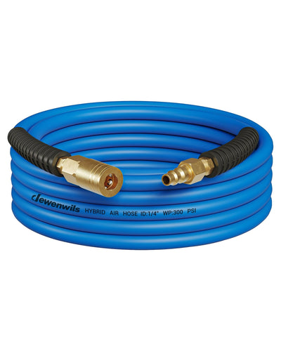 DEWENWILS Air Hose 1/4 Inch by 25FT 300 PSI, Heavy Duty Air Compressor Hose with 1/4" Industrial Quick Coupler Fittings, Flexible and Kink Resistant Hybrid Air Hose (Blue)-HHAH25H