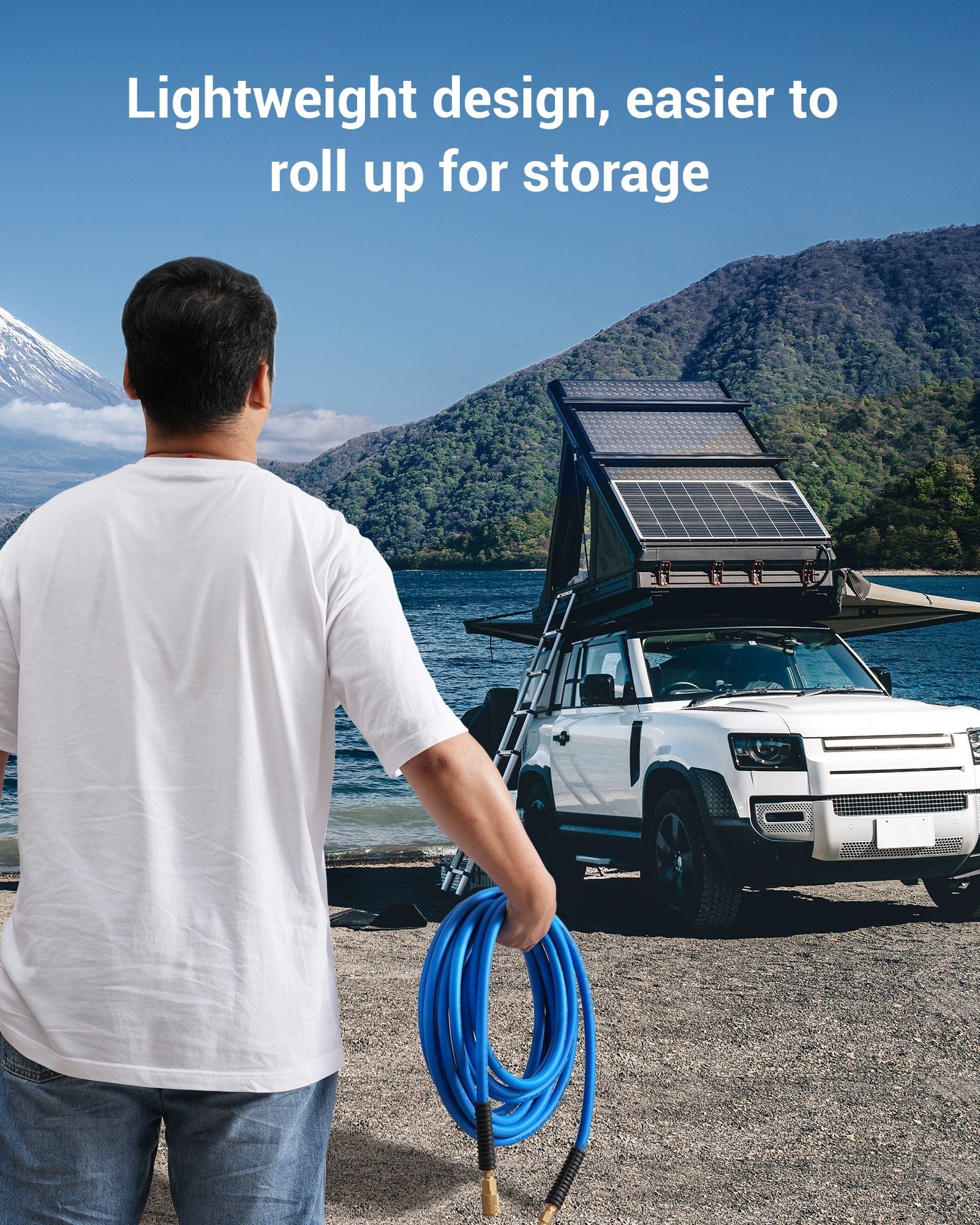 DEWENWILS Air Hose 1/4 Inch by 25FT 300 PSI, Heavy Duty Air Compressor Hose with 1/4" Industrial Quick Coupler Fittings, Flexible and Kink Resistant Hybrid Air Hose (Blue)-HHAH25H