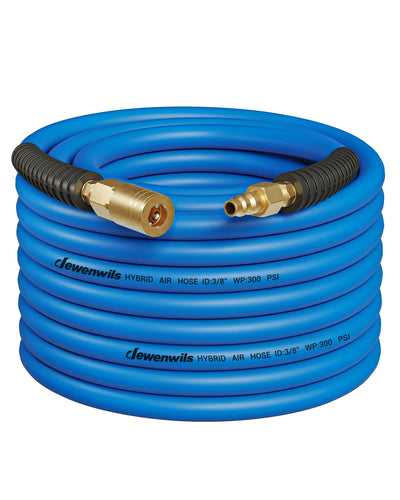 DEWENWILS Air Hose 3/8 Inch by 50FT 300 PSI, Heavy Duty Air Compressor Hose with 1/4" Industrial Quick Coupler Fittings, Flexible and Kink Resistant Hybrid Air Hose (Blue)-HHAH50A