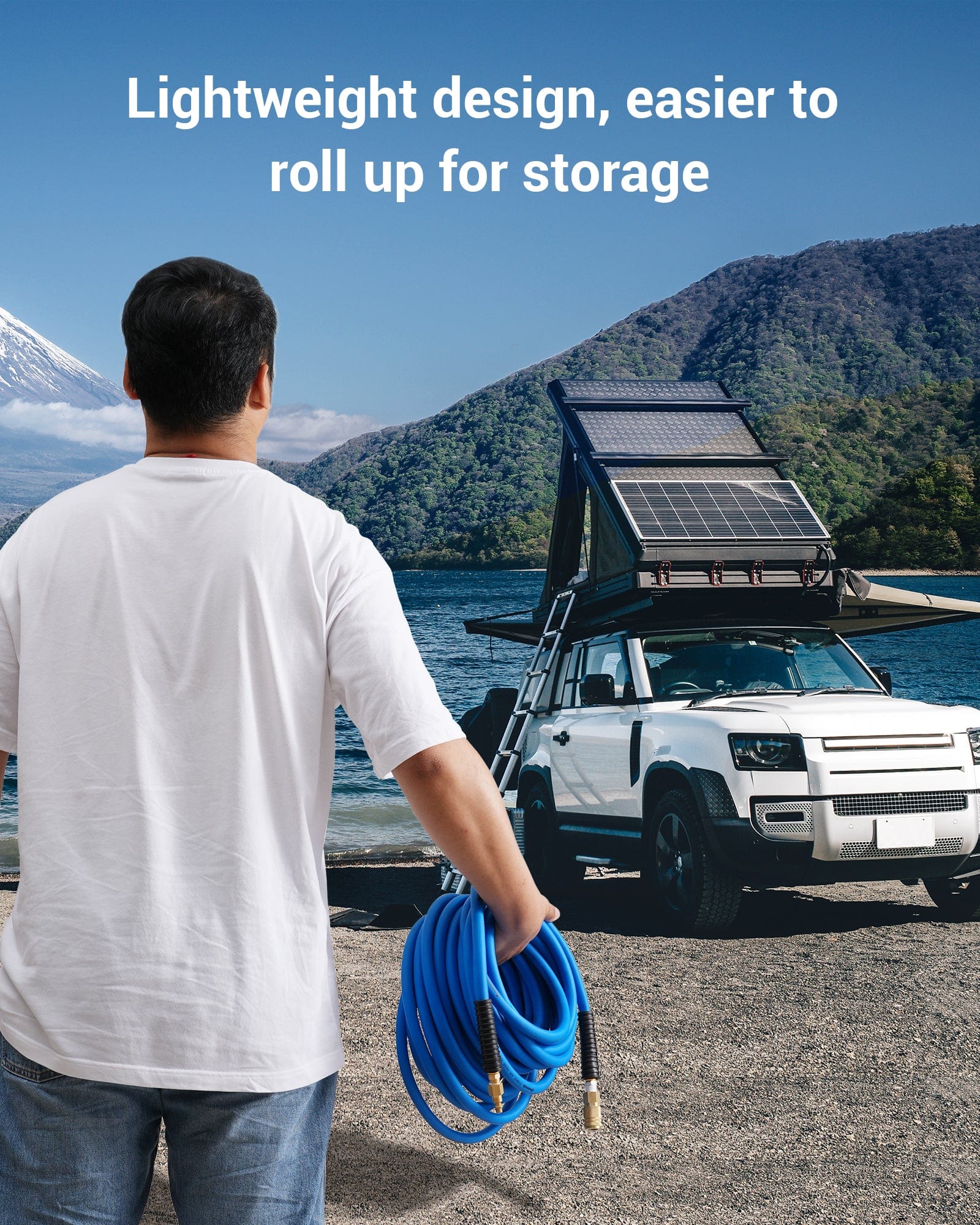 DEWENWILS Air Hose 3/8 Inch by 50FT 300 PSI, Heavy Duty Air Compressor Hose with 1/4" Industrial Quick Coupler Fittings, Flexible and Kink Resistant Hybrid Air Hose (Blue)-HHAH50A