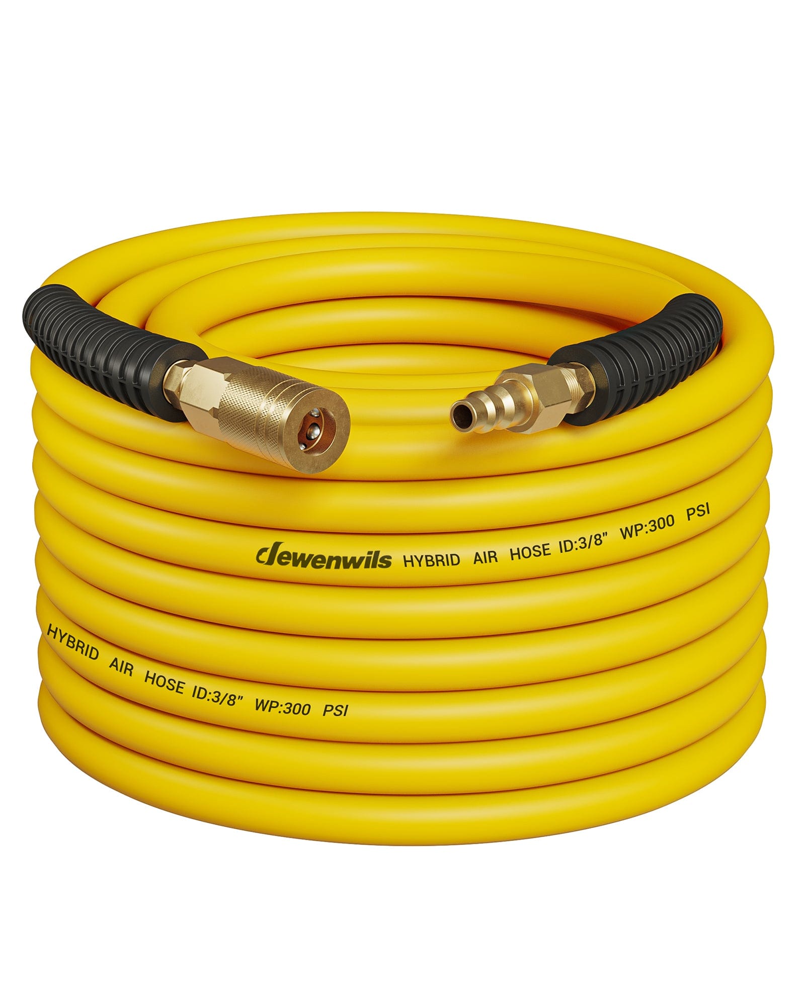 DEWENWILS 3/8 Inch x 50FT Air Hose 300 PSI, Heavy Duty Air Compressor Hose with 1/4" Industrial Quick Coupler Fittings, Flexible and Kink Resistant Hybrid Air Hose (Yellow)-HHAH50B