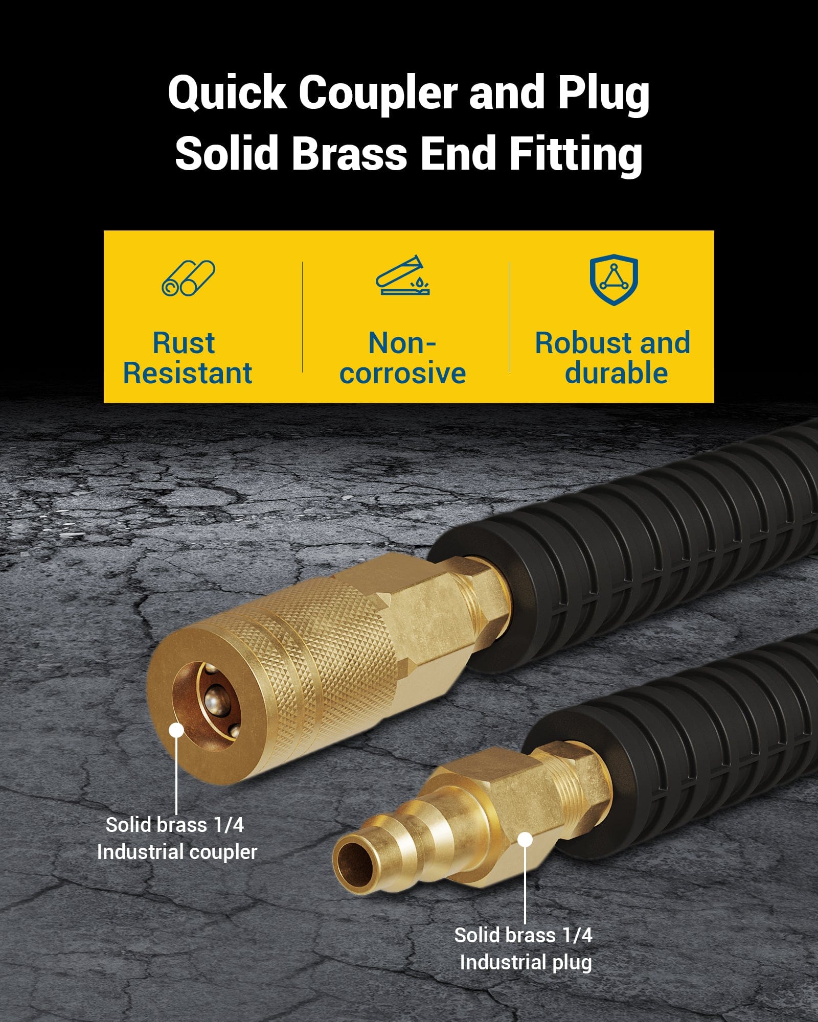 DEWENWILS 3/8 Inch x 50FT Air Hose 300 PSI, Heavy Duty Air Compressor Hose with 1/4" Industrial Quick Coupler Fittings, Flexible and Kink Resistant Hybrid Air Hose (Yellow)-HHAH50B