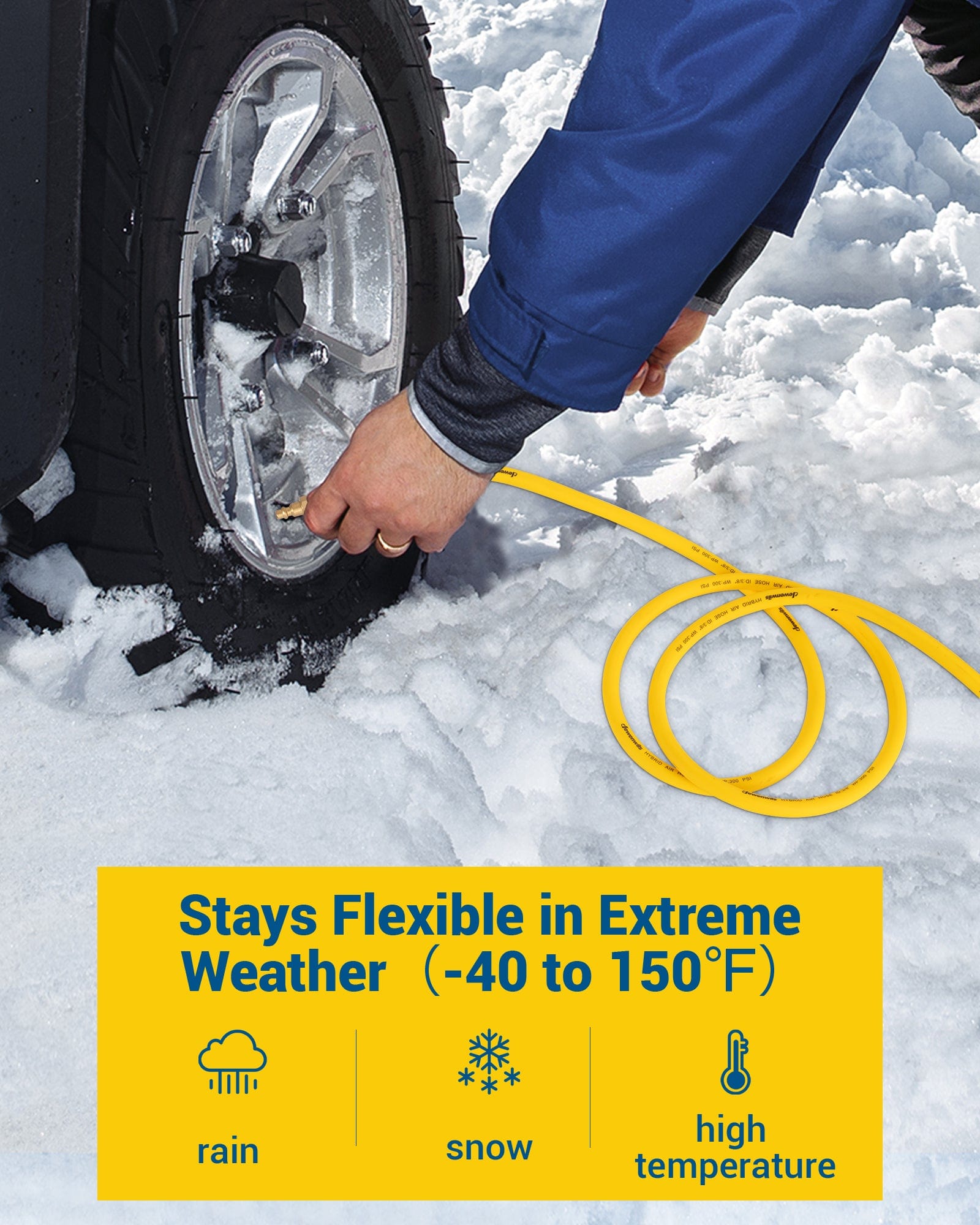 DEWENWILS 3/8 Inch x 50FT Air Hose 300 PSI, Heavy Duty Air Compressor Hose with 1/4" Industrial Quick Coupler Fittings, Flexible and Kink Resistant Hybrid Air Hose (Yellow)-HHAH50B