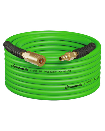 DEWENWILS 1/4 Inch x 50FT Hybrid Air Hose 300 PSI, Heavy Duty Air Compressor Hose with 1/4" Industrial Quick Coupler Fittings, Flexible and Kink Resistant Air Hose (Green)-HHAH50D