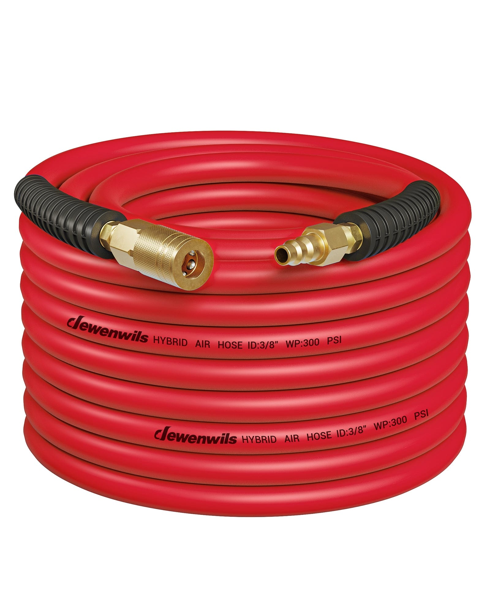 DEWENWILS 3/8 Inch x 50FT Hybrid Air Hose 300 PSI, Heavy Duty Air Compressor Hose with 1/4" Industrial Quick Coupler Fittings, Flexible and Kink Resistant Air Hose (Red)-HHAH50E