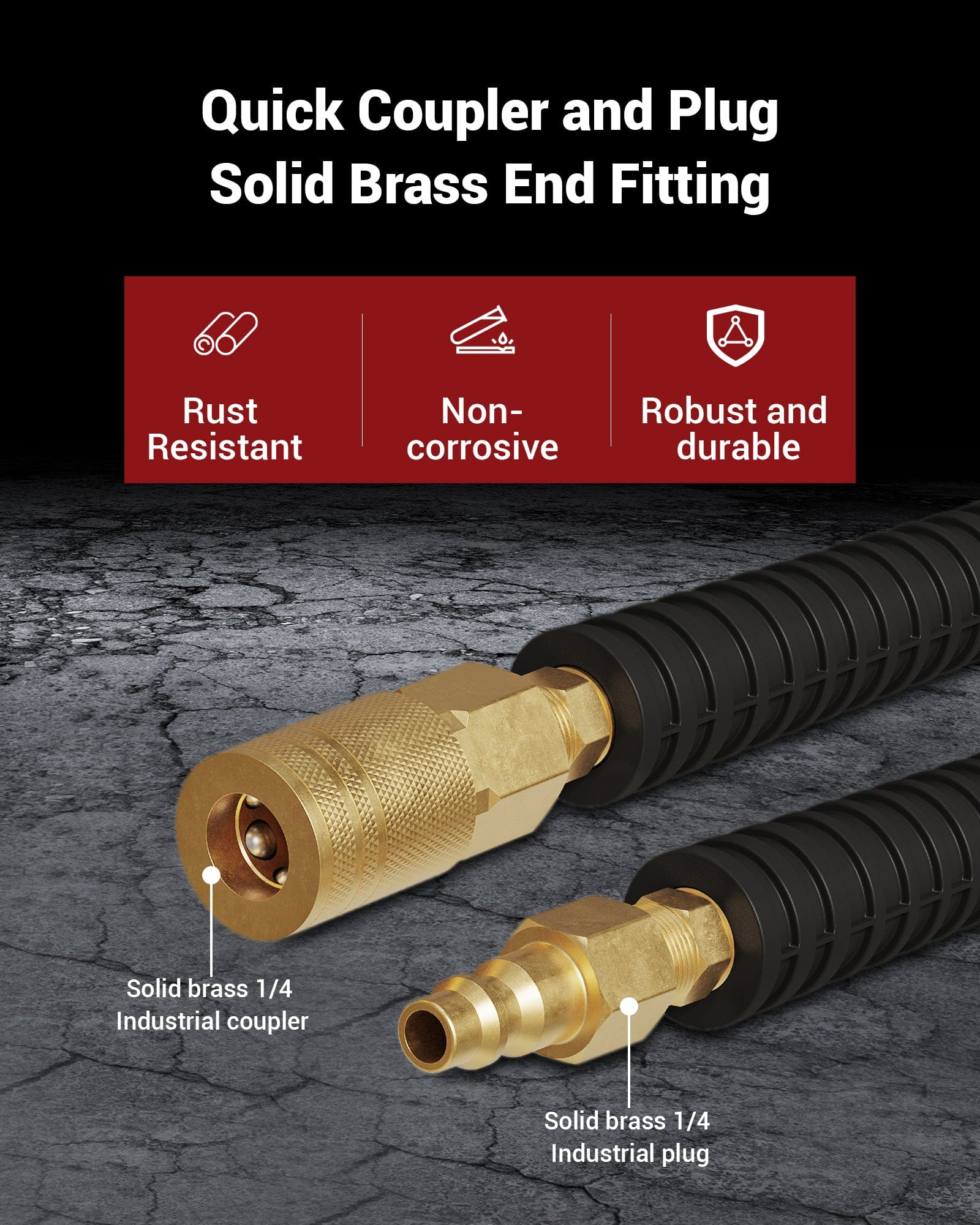 DEWENWILS 3/8 Inch x 50FT Hybrid Air Hose 300 PSI, Heavy Duty Air Compressor Hose with 1/4" Industrial Quick Coupler Fittings, Flexible and Kink Resistant Air Hose (Red)-HHAH50E