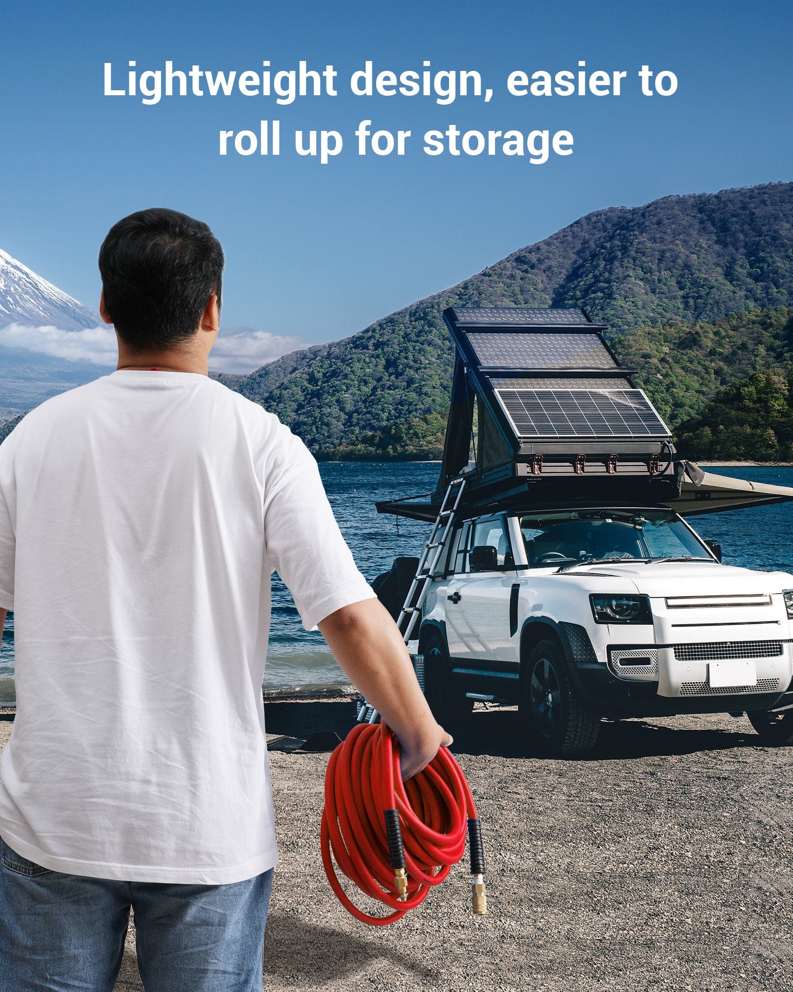 DEWENWILS 3/8 Inch x 50FT Hybrid Air Hose 300 PSI, Heavy Duty Air Compressor Hose with 1/4" Industrial Quick Coupler Fittings, Flexible and Kink Resistant Air Hose (Red)-HHAH50E