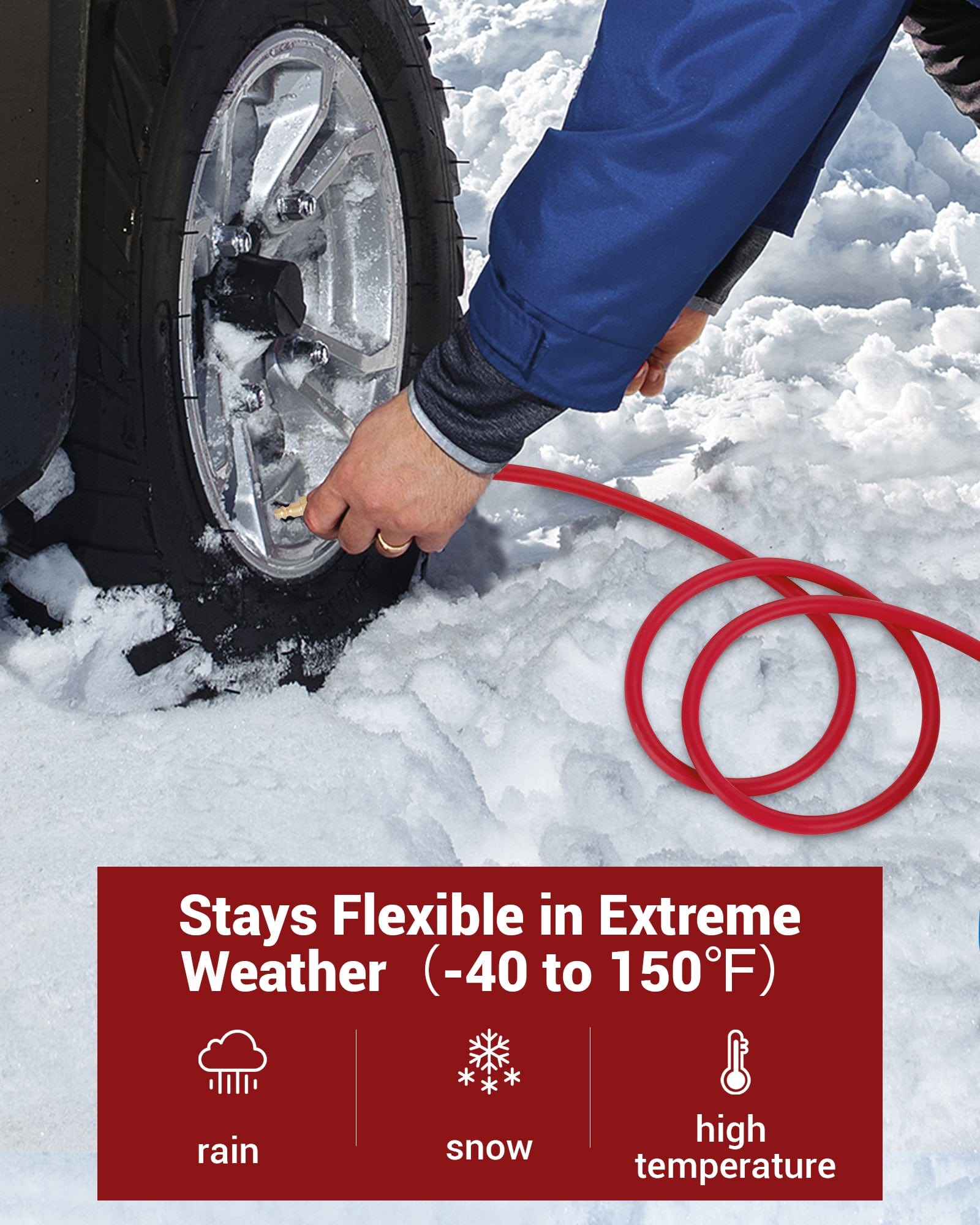 DEWENWILS 3/8 Inch x 50FT Hybrid Air Hose 300 PSI, Heavy Duty Air Compressor Hose with 1/4" Industrial Quick Coupler Fittings, Flexible and Kink Resistant Air Hose (Red)-HHAH50E