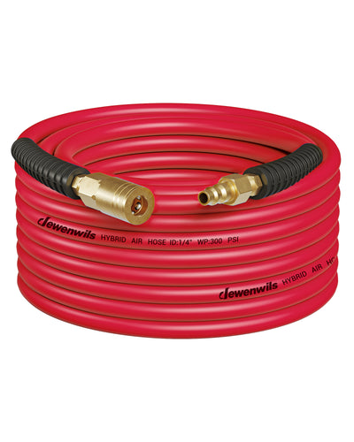 DEWENWILS 1/4 Inch x 50FT Hybrid Air Hose 300 PSI, Heavy Duty Air Compressor Hose with 1/4" Industrial Quick Coupler Fittings, Flexible and Kink Resistant Air Hose (Red)-HHAH50F