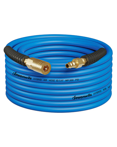 DEWENWILS Air Hose 1/4 Inch by 50FT 300 PSI, Heavy Duty Air Compressor Hose with 1/4" Industrial Quick Coupler Fittings, Flexible and Kink Resistant Hybrid Air Hose (Blue)-HHAH50H