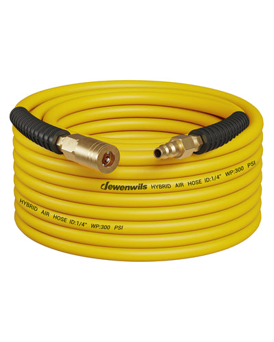 DEWENWILS 1/4 Inch x 50FT Air Hose 300 PSI, Heavy Duty Air Compressor Hose with 1/4" Industrial Quick Coupler Fittings, Flexible and Kink Resistant Hybrid Air Hose (Yellow)-HHAH50J