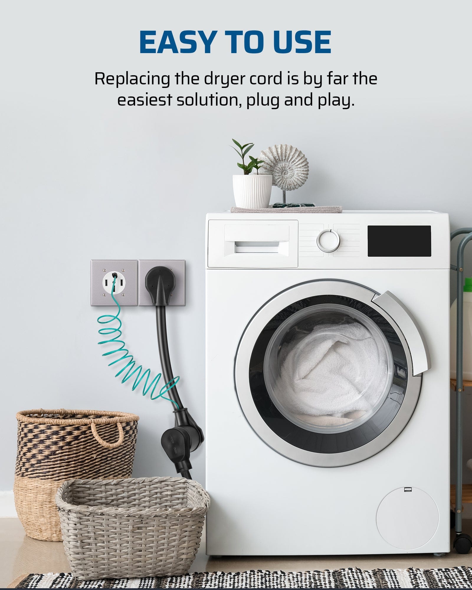 DEWENWILS Dryer Plug Adapter 4 Prong to 3 Prong, NEMA 10-30P Plug to 14-30R Receptacle, 4P Newer Dryer to 3P Older House,10AWG STW Dryer Connector Cord, 30 Amp/250V/7500W, 1.5 FT, Black-HHDC01D