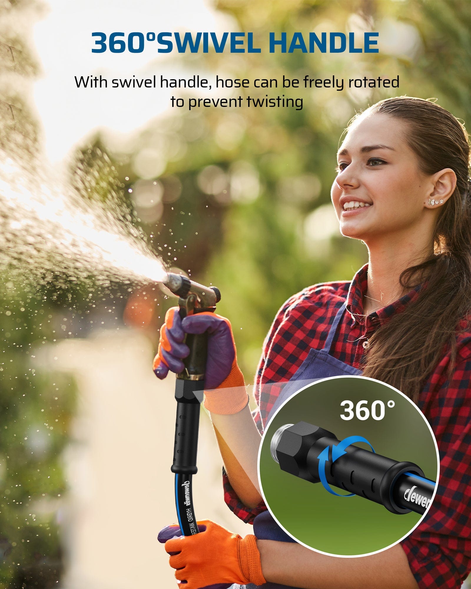 DEWENWILS 100ft 5/8" Garden Hose, Hybrid Water Hose with Rotate Handle, 3/4 Inch Solid Fittings-HHGH00E